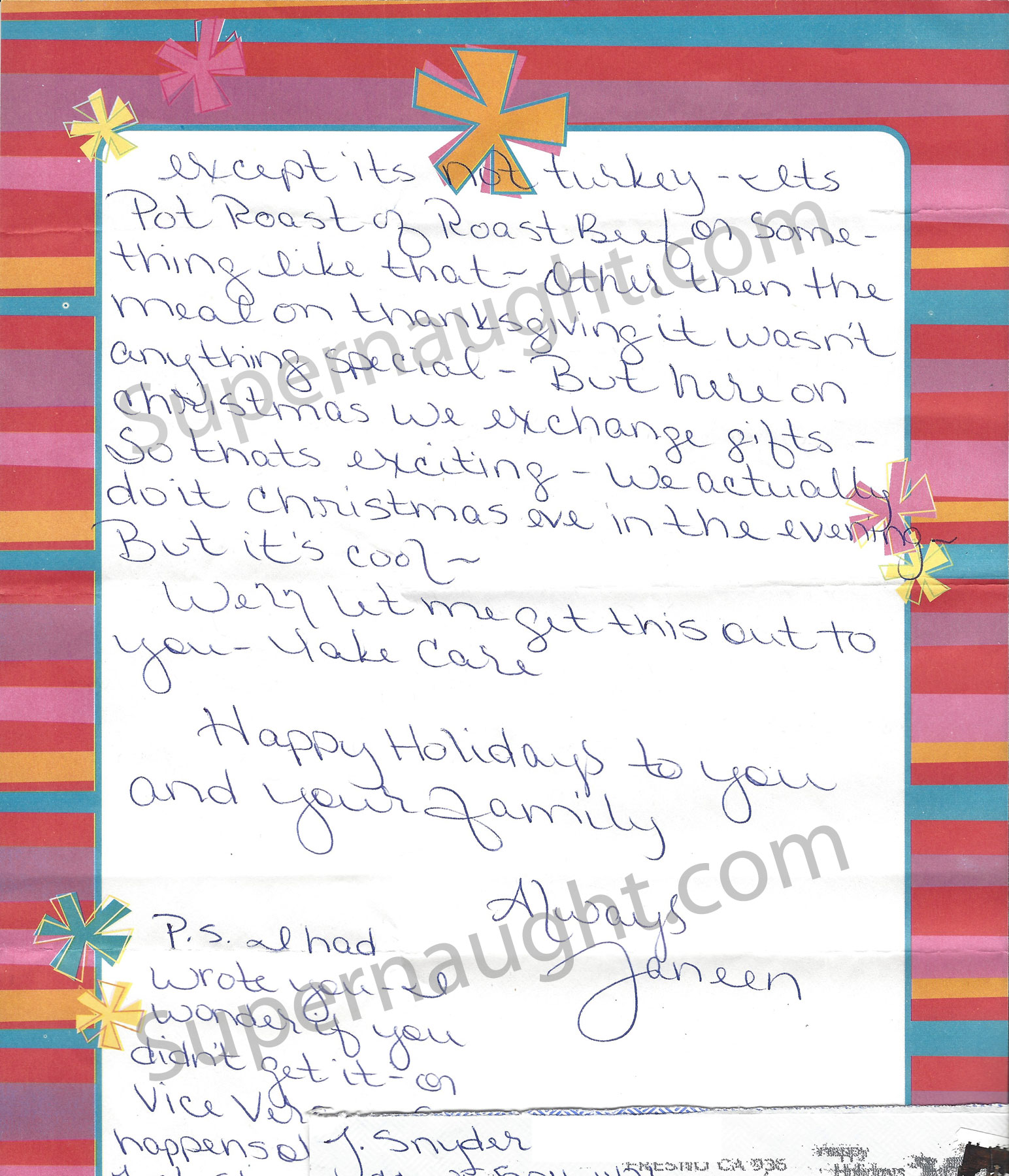 Janeen Snyder Three Page Letter and Envelope Set Both Signed