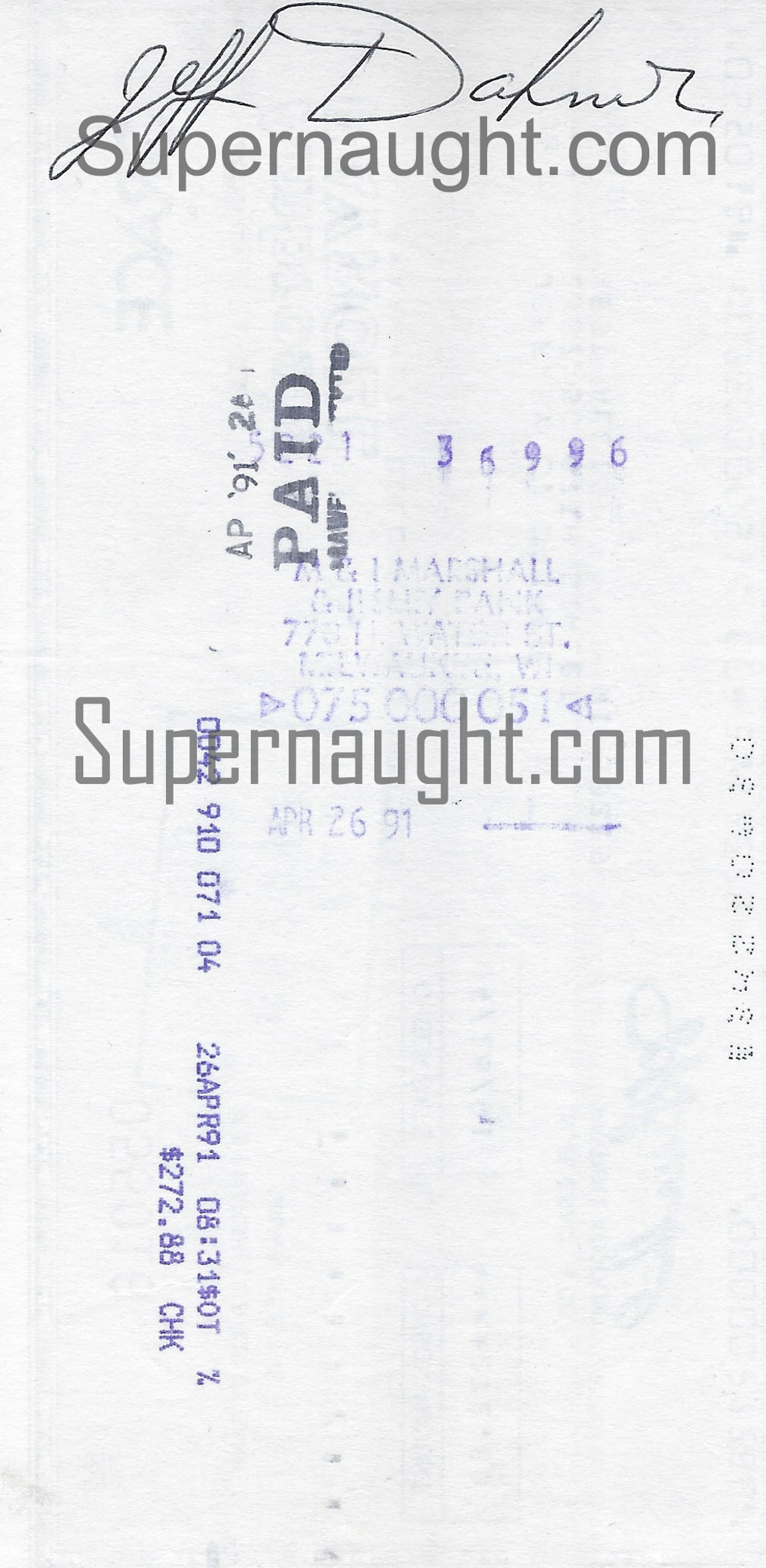 Jeffrey Dahmer Autographed Ambrosia Check image 2