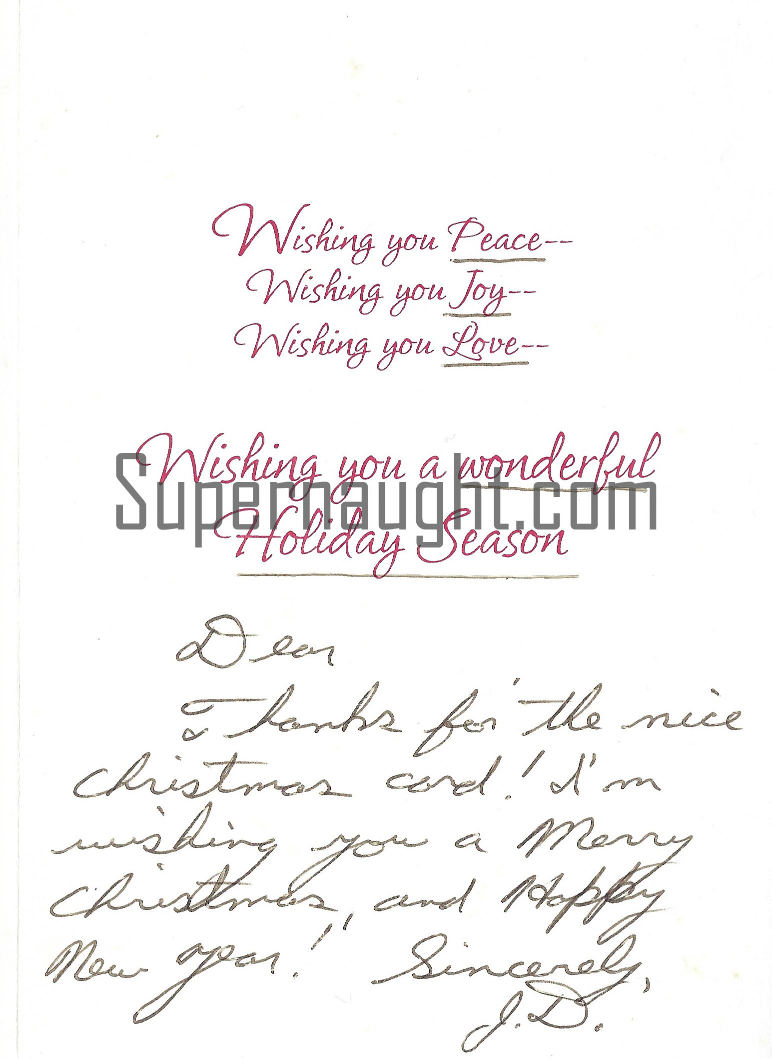 Jeffrey Dahmer Christmas Card Signed