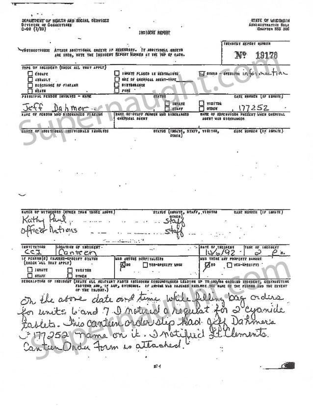 Jeffrey Dahmer Documents 8 Pages 1991-92