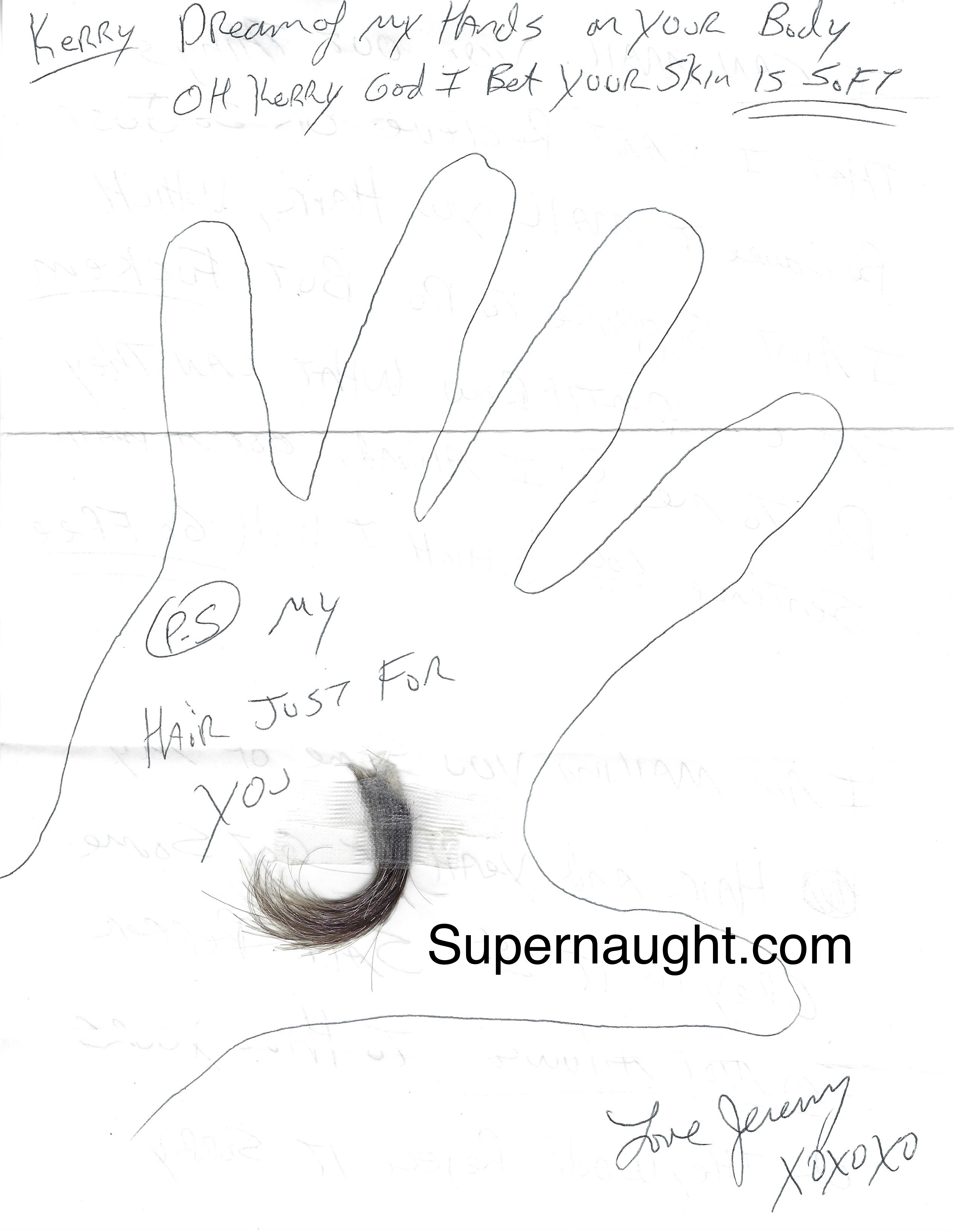 Jeremy Jones Hand Tracing Signed with Lock of Hair and Letter