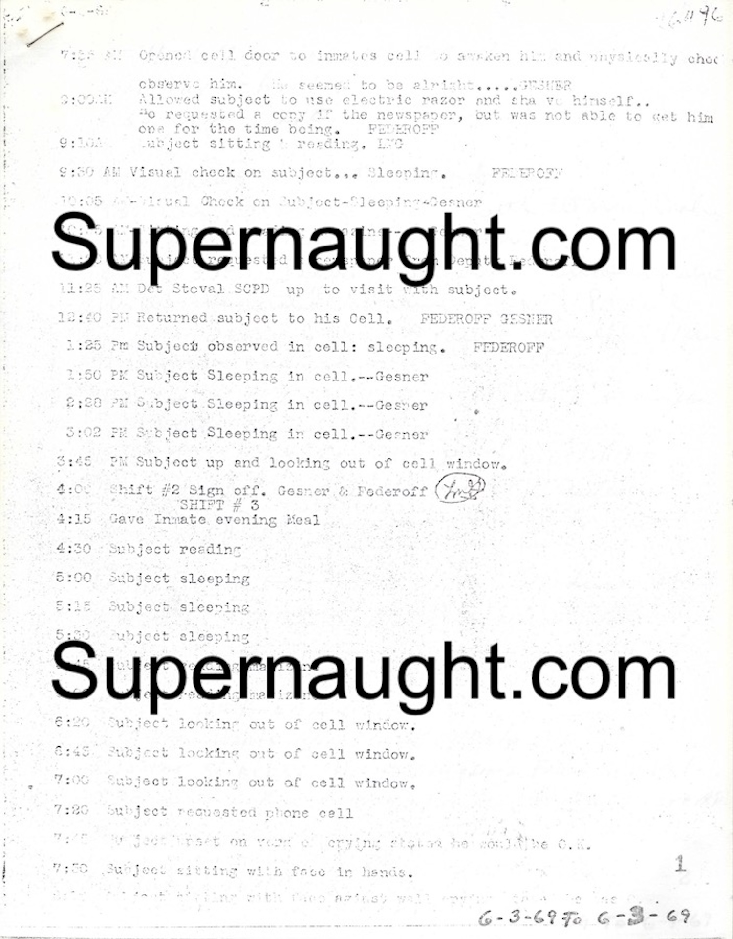 Jerry Brudos 1969 Daily Log