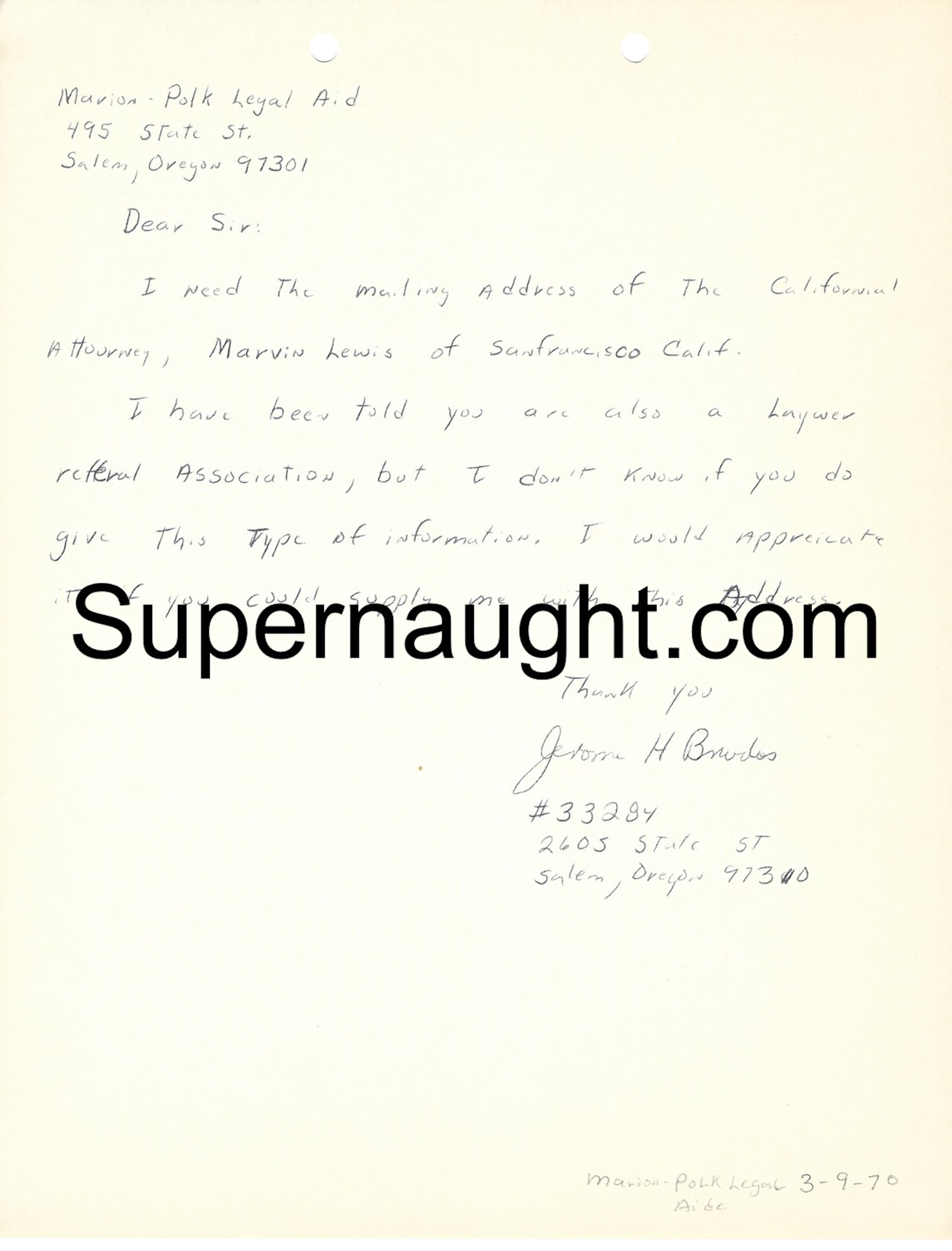 Jerry Brudos 1970 Handwritten Letter Signed
