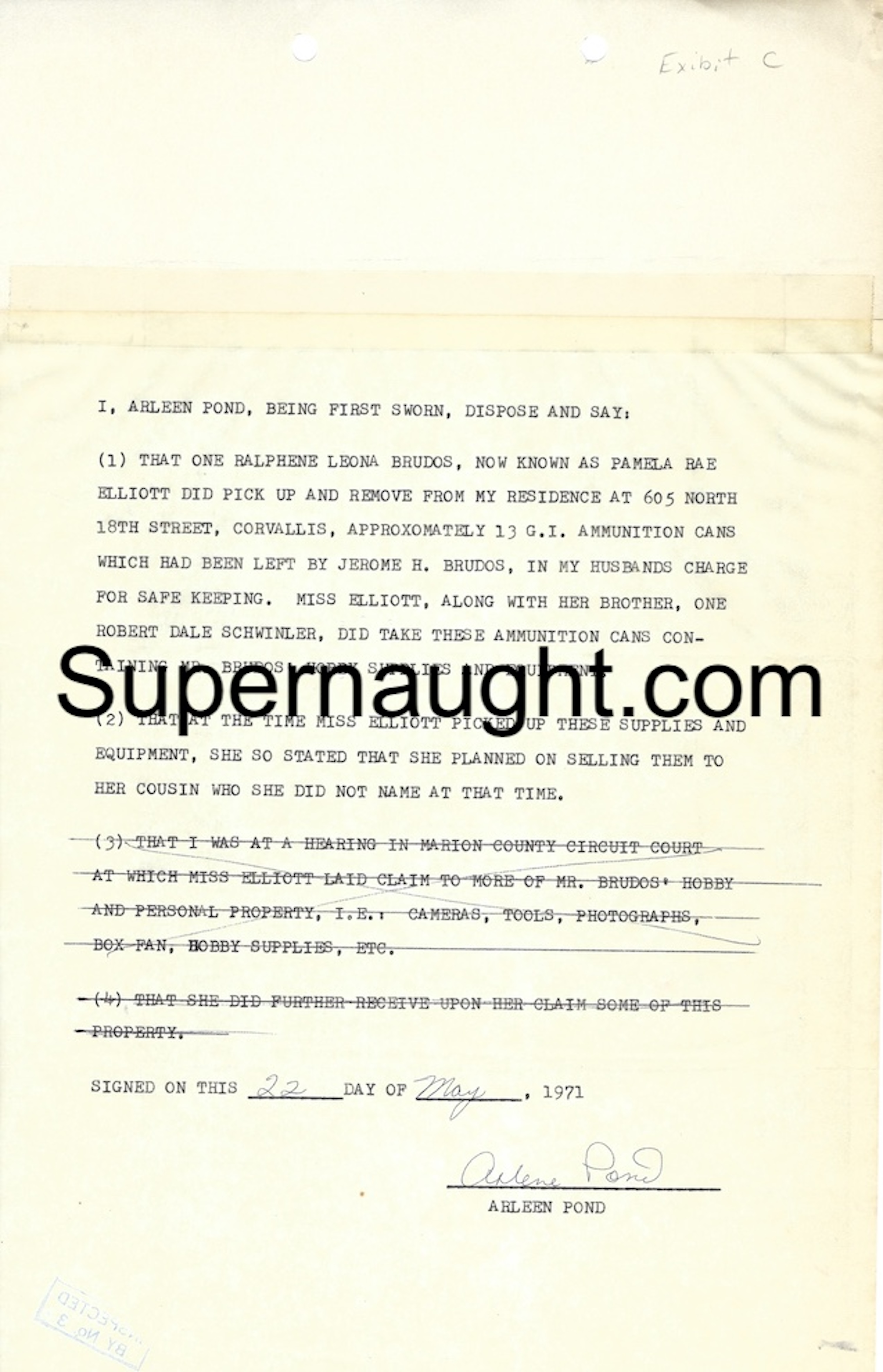 Jerry Brudos 1971 Affidavit for Arlene Pond Signed