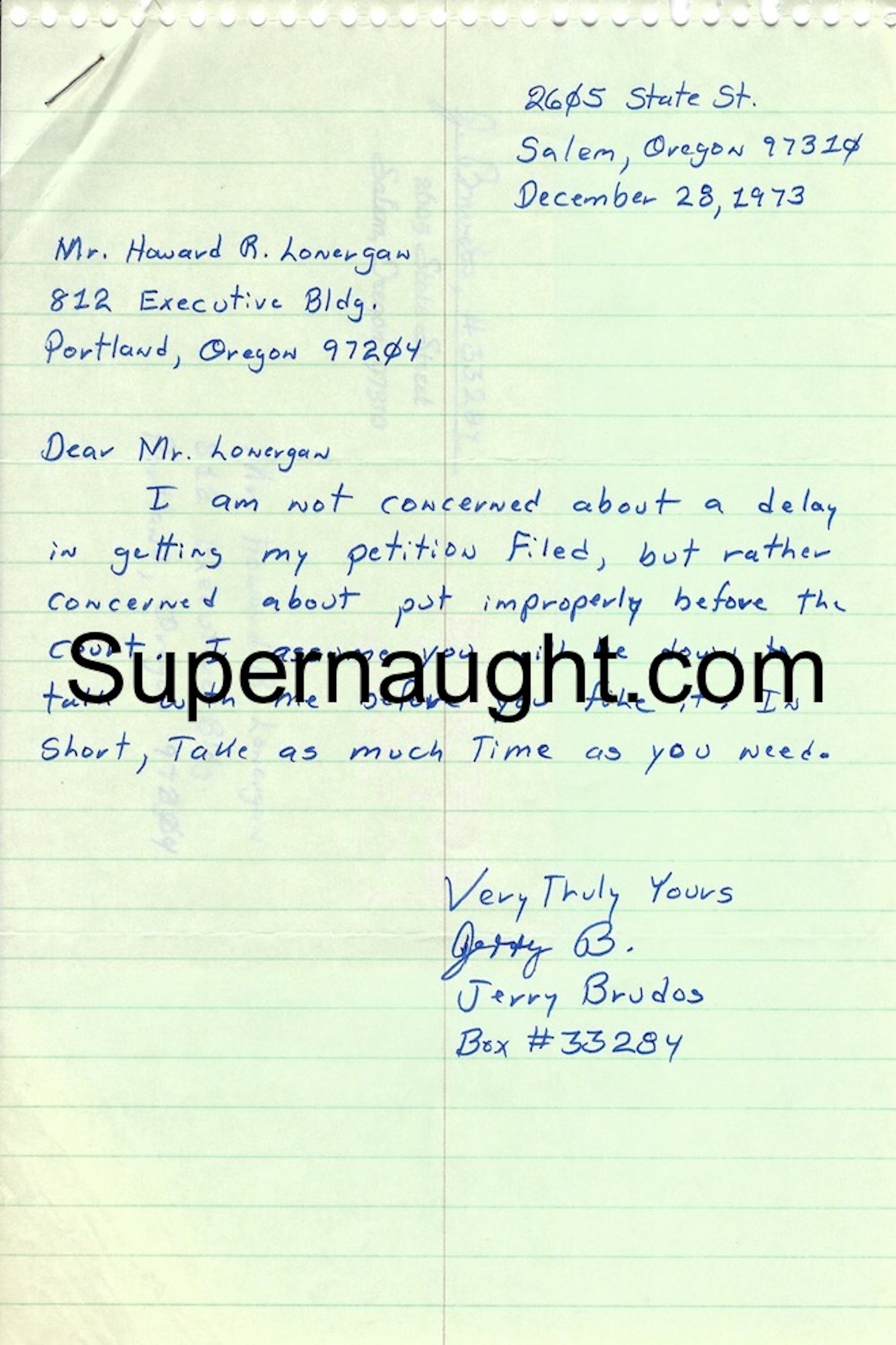 Jerry Brudos 1973 Letter and Envelope Attorney Both Signed