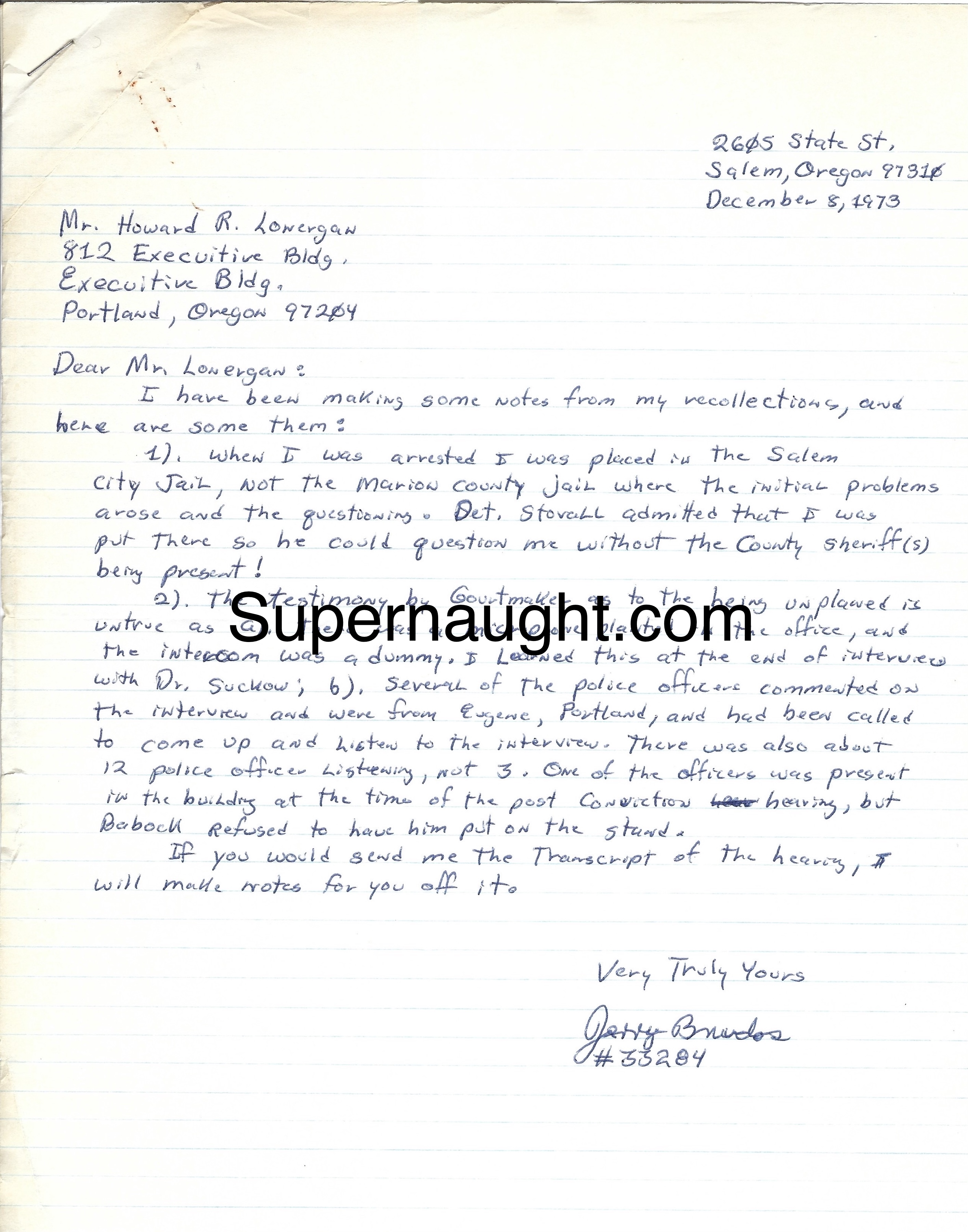 Jerry Brudos 1973 Letter Arrest Memories and Envelope Attorney Both Signed