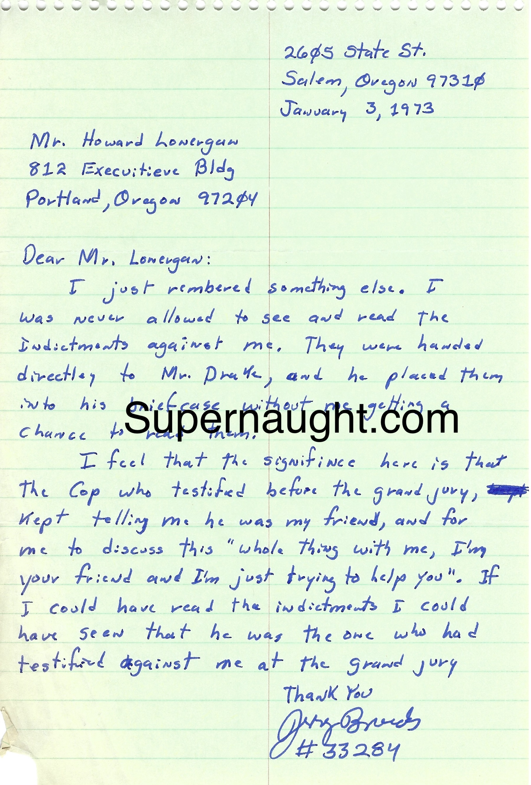 Jerry Brudos 1973 Letter to Attorney Signed With Envelope
