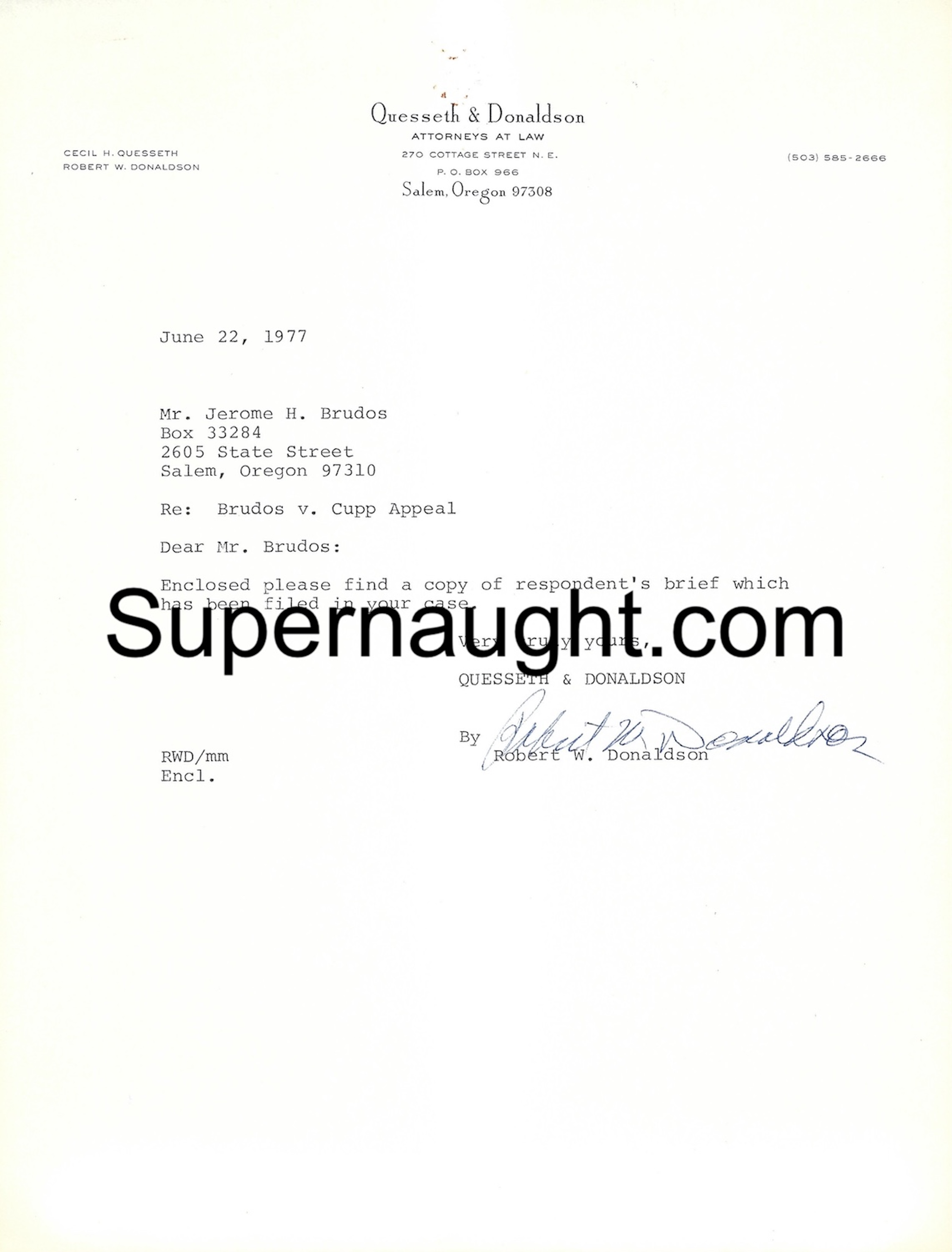 Jerry Brudos 1977 Attorney Letter Legal Brief and Envelope Set