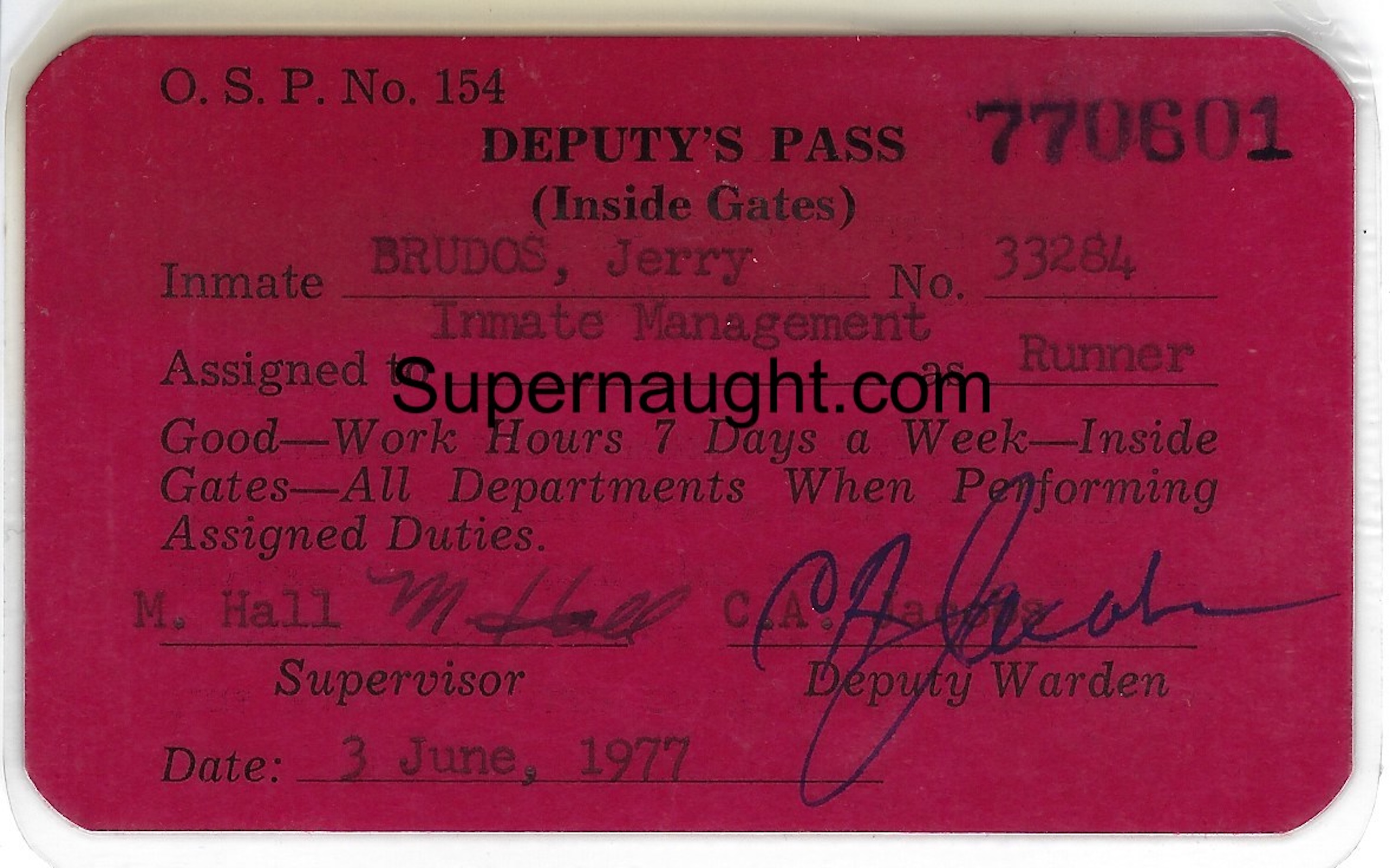 Jerry Brudos 1977 Deputy's Pass