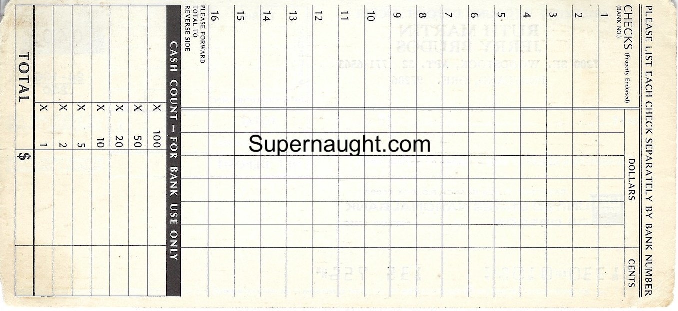 Jerry Brudos Checking Account Deposit Slip image 2