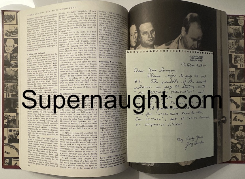 Jerry Brudos Crime and Punishment Book With Signed Letter and Envelope