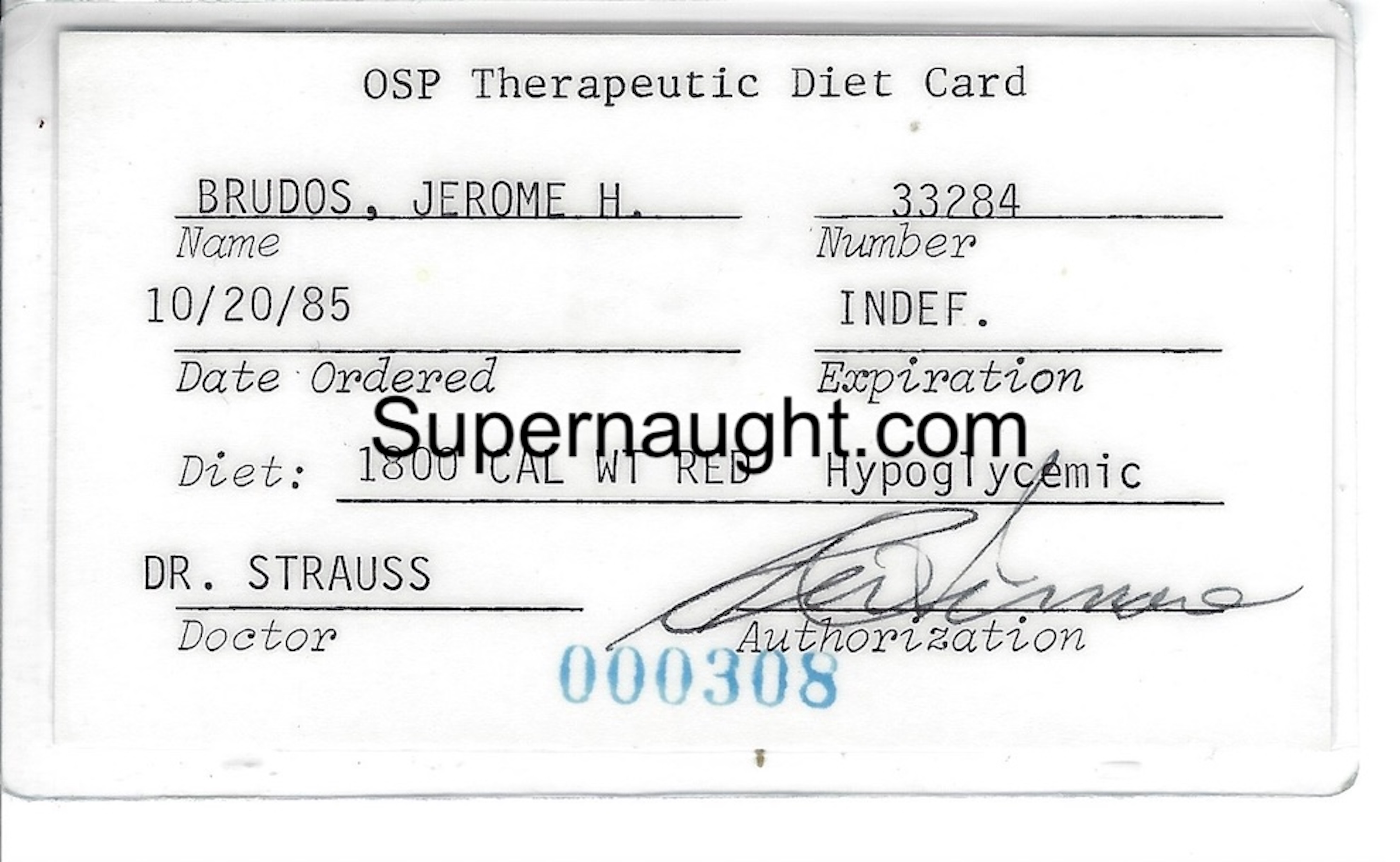Jerry Brudos Diet Card with Photo image 2