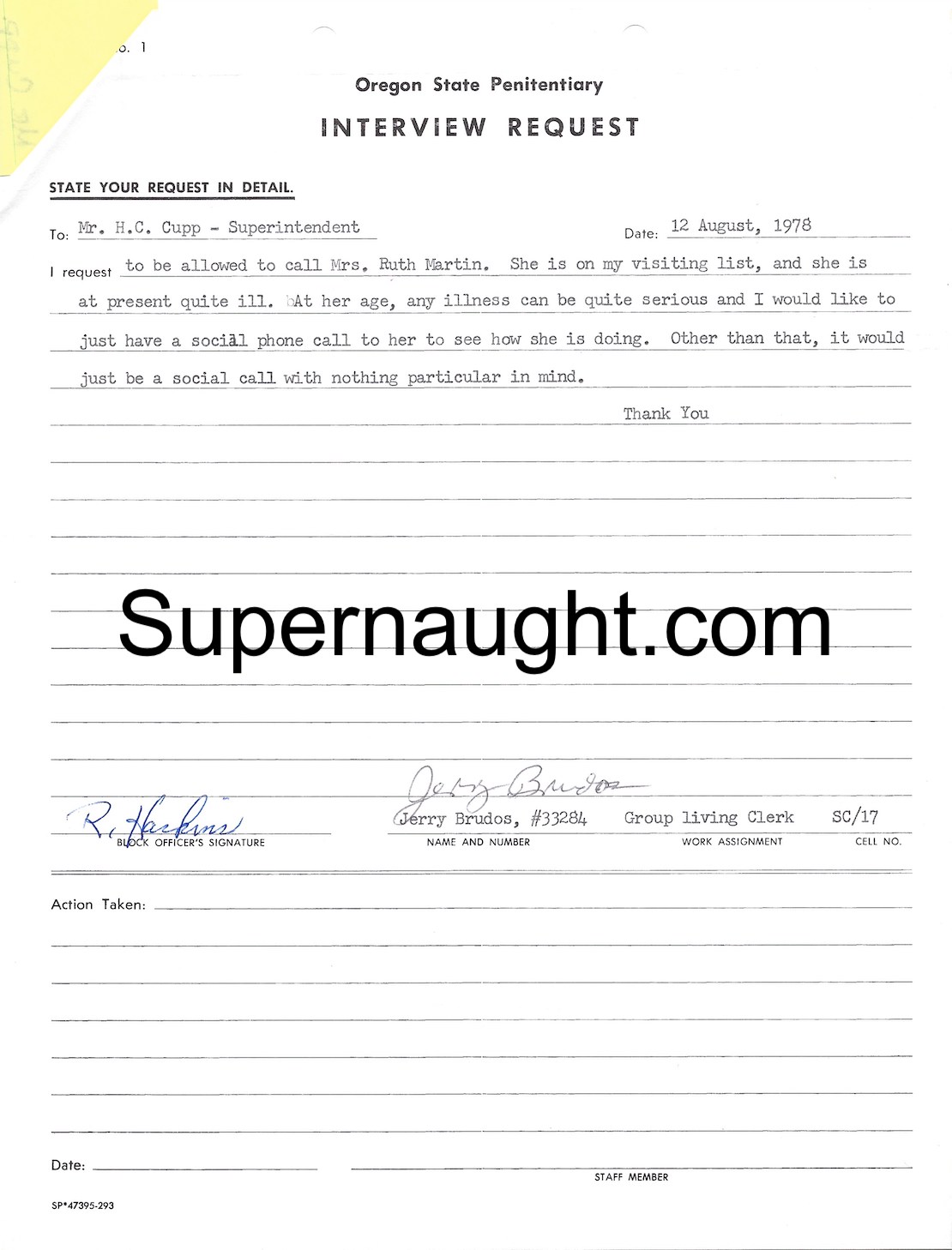 Jerry Brudos Interview Request Signed