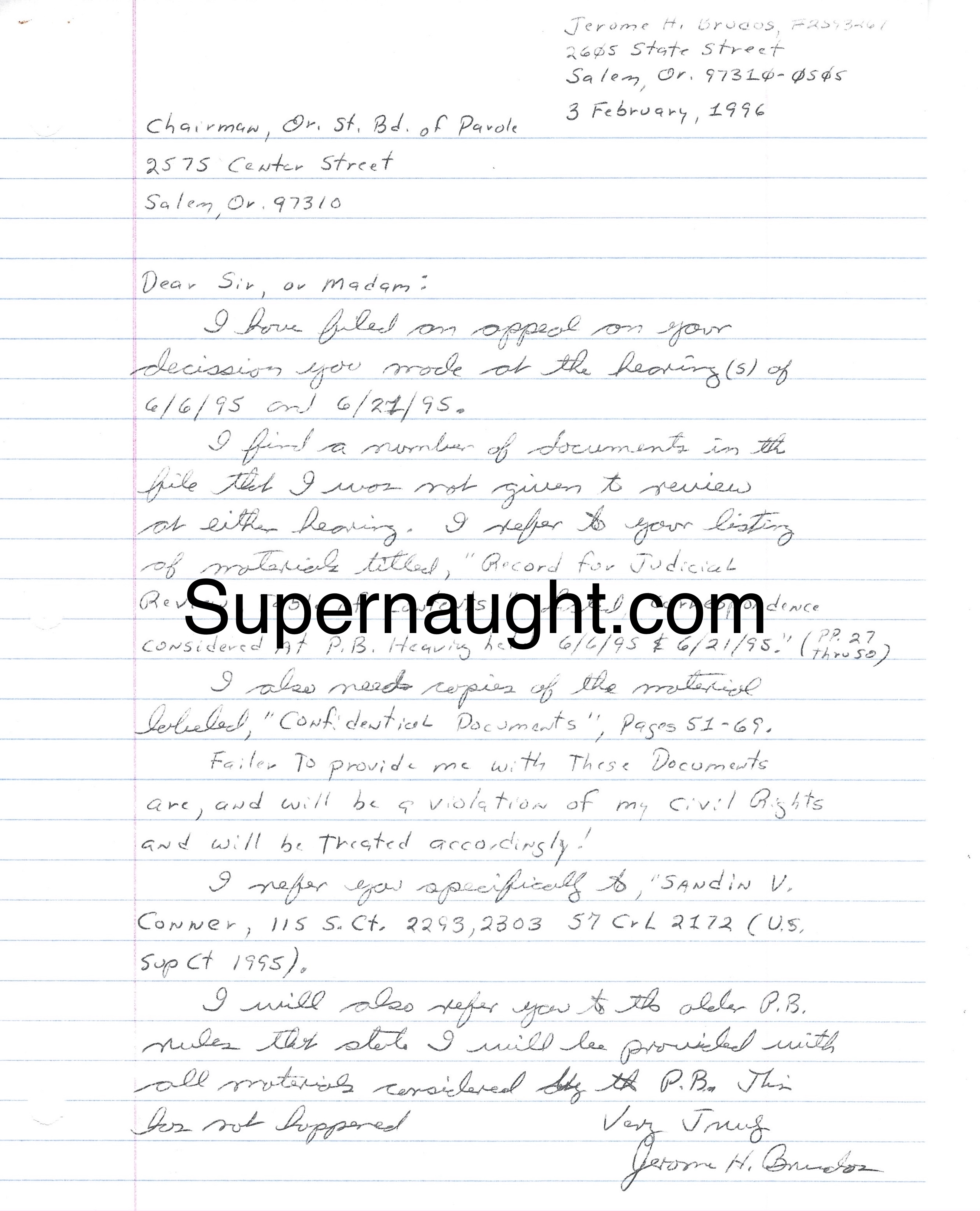 Jerry Brudos Letter to the Board of Parole Signed Twice