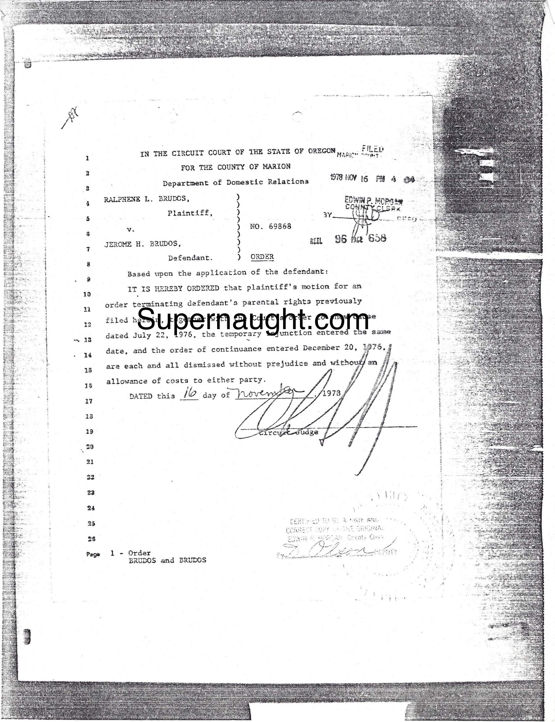 Jerry Brudos Order Terminating Parental Rights 1978