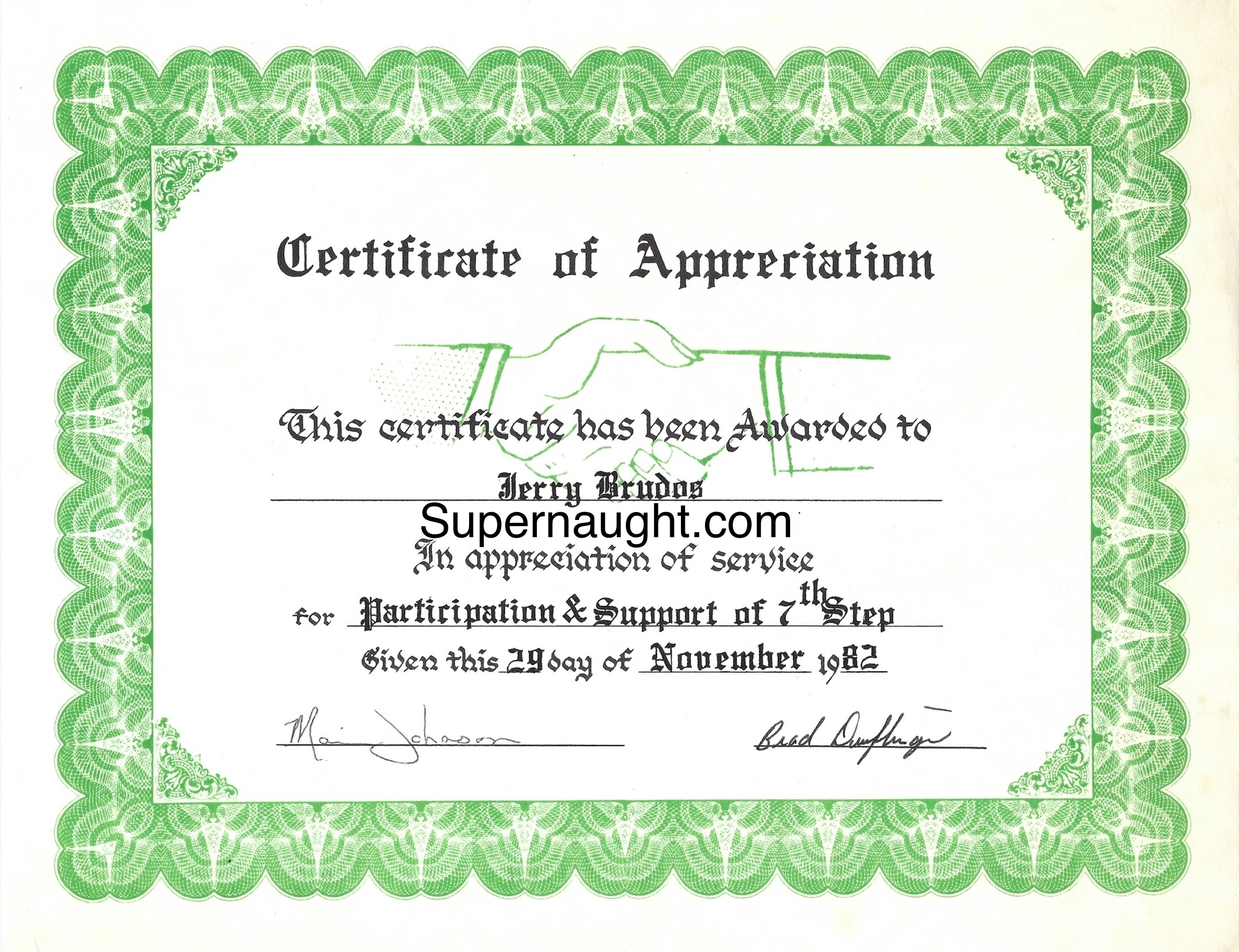 Jerry Brudos Oregon State Penitentiary 7th Step Certificate