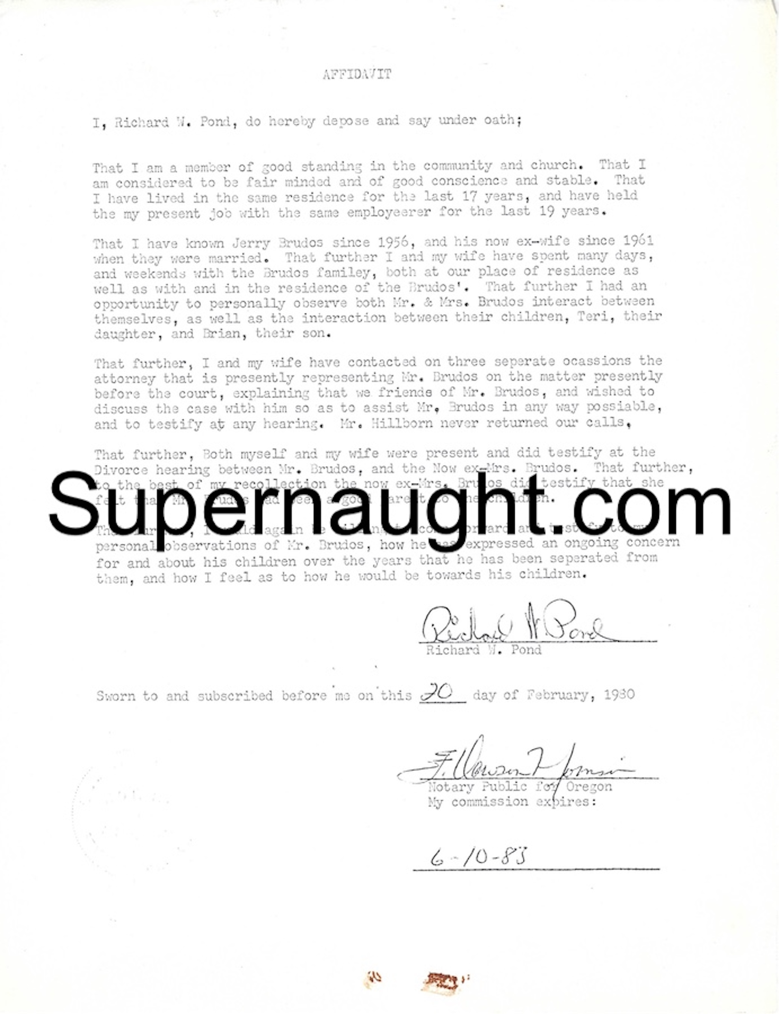 Jerry Brudos Richard and Arlene Pond Affidavits