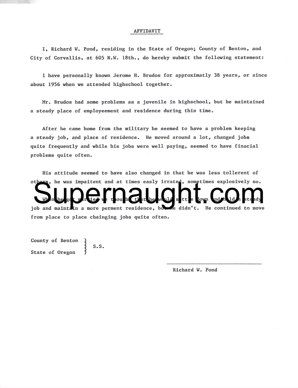 Jerry Brudos Richard Pond Affidavit