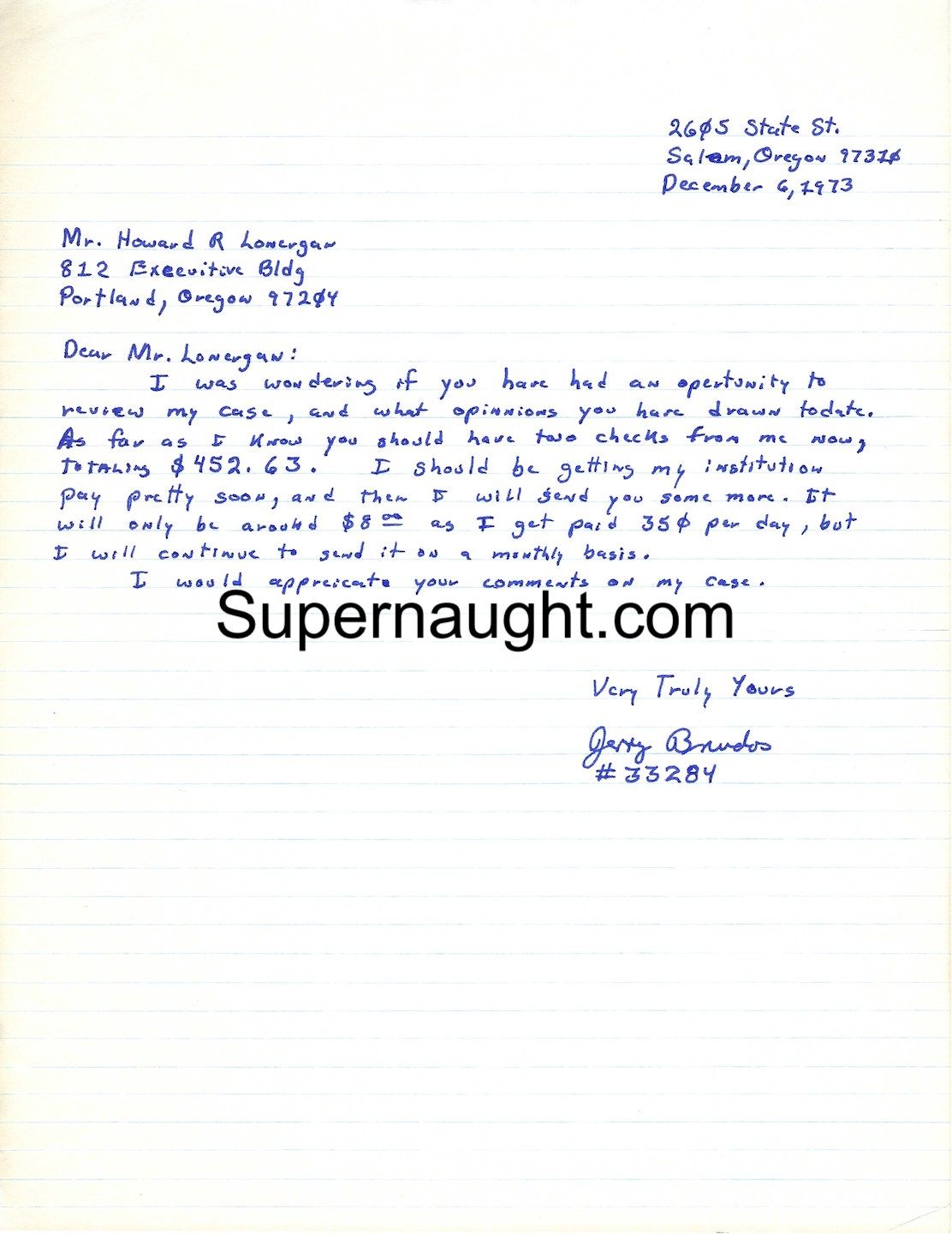 Jerry Brudos Signed Letter Plus Attorney Letter