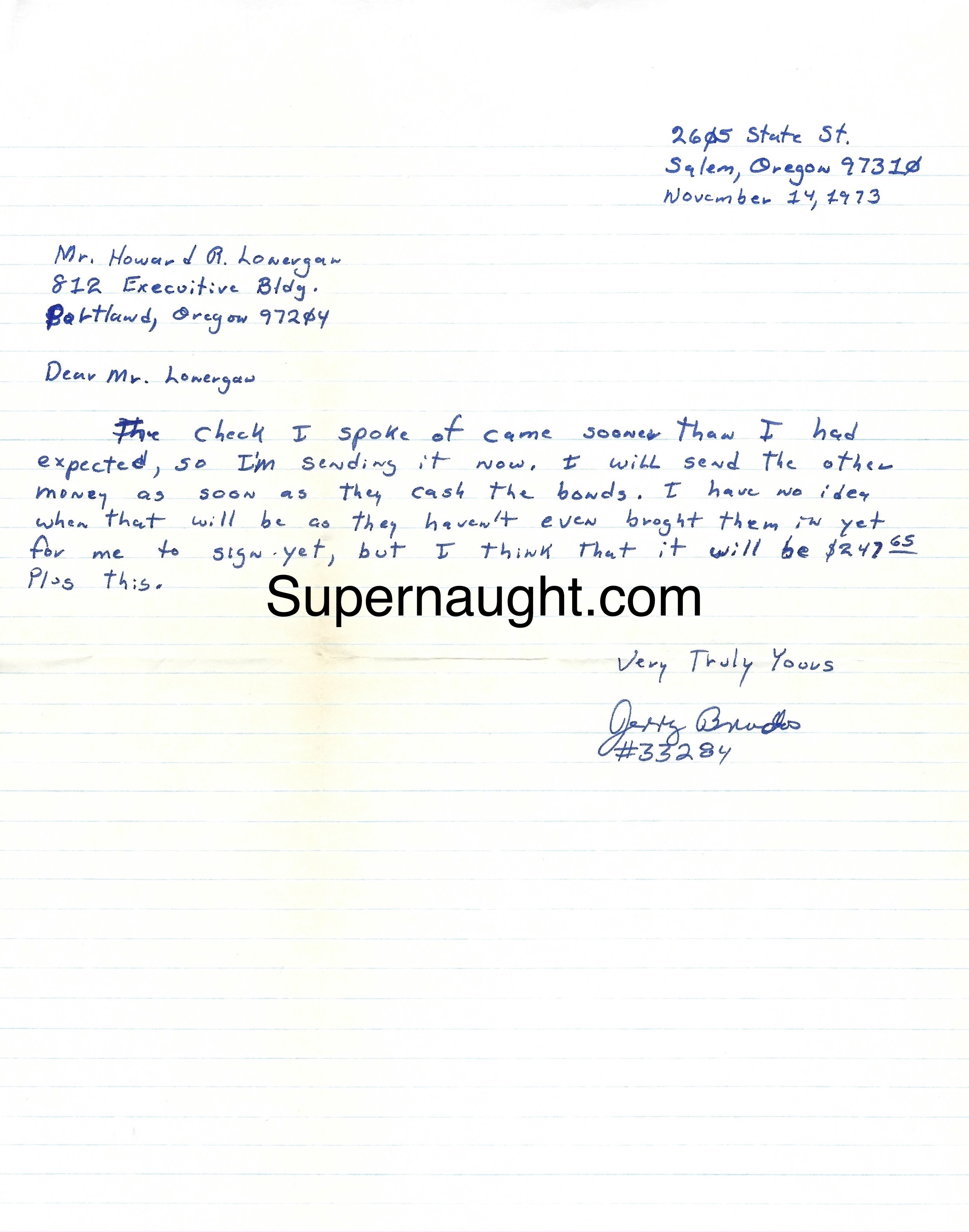 Jerry Brudos Signed Letter with Envelope 1973