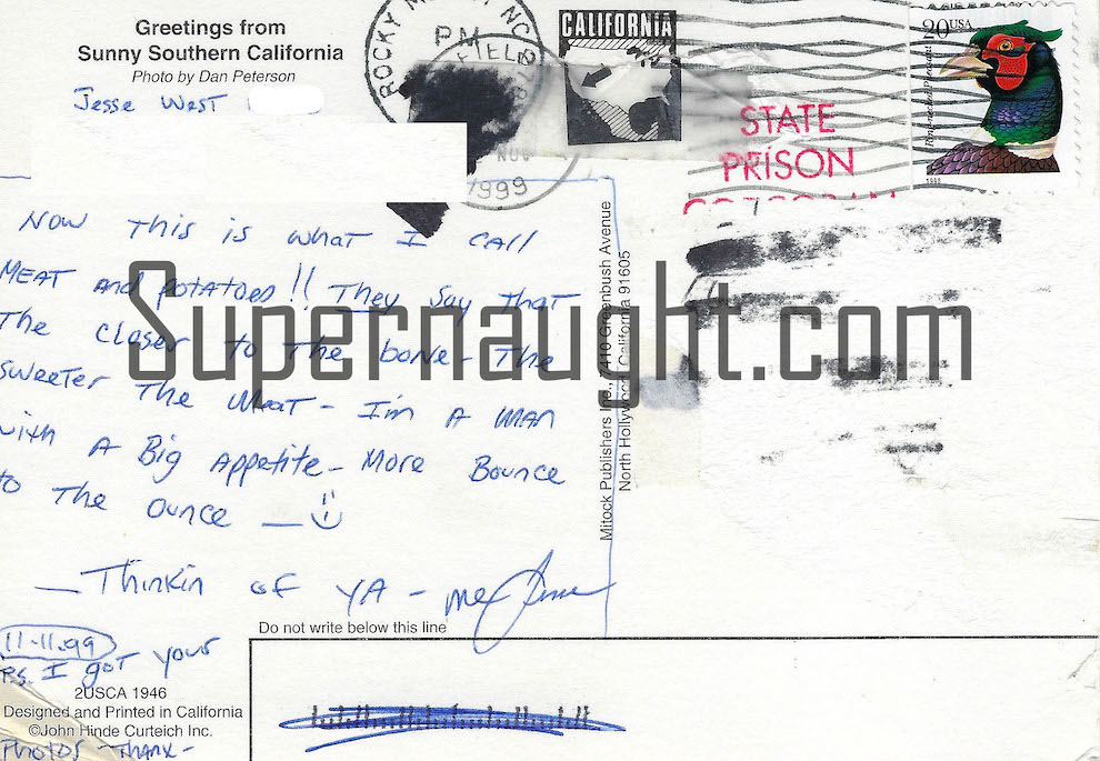 Jesse West Signed Prison Postcard