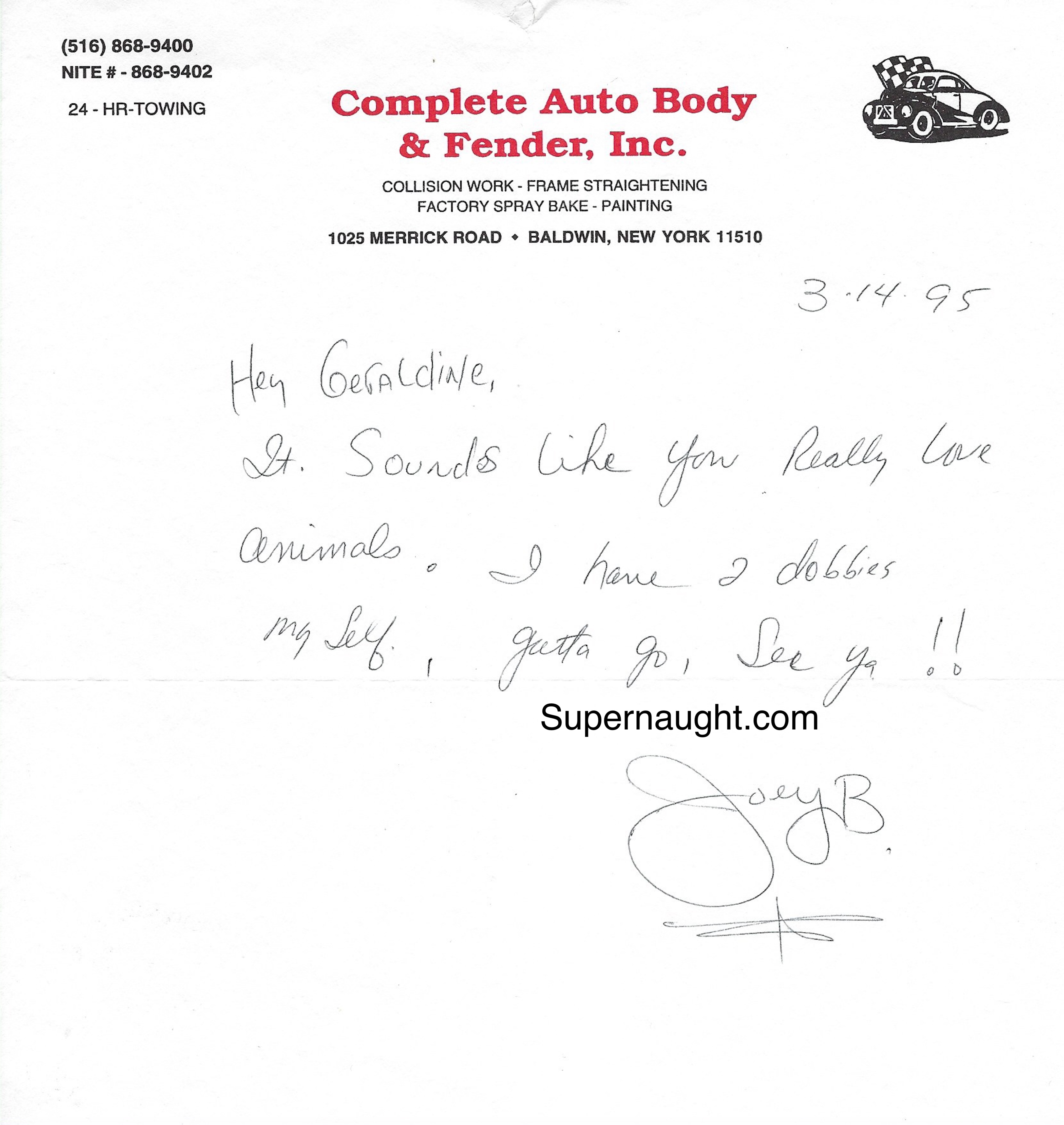 Joey Buttafuoco Signed Letter