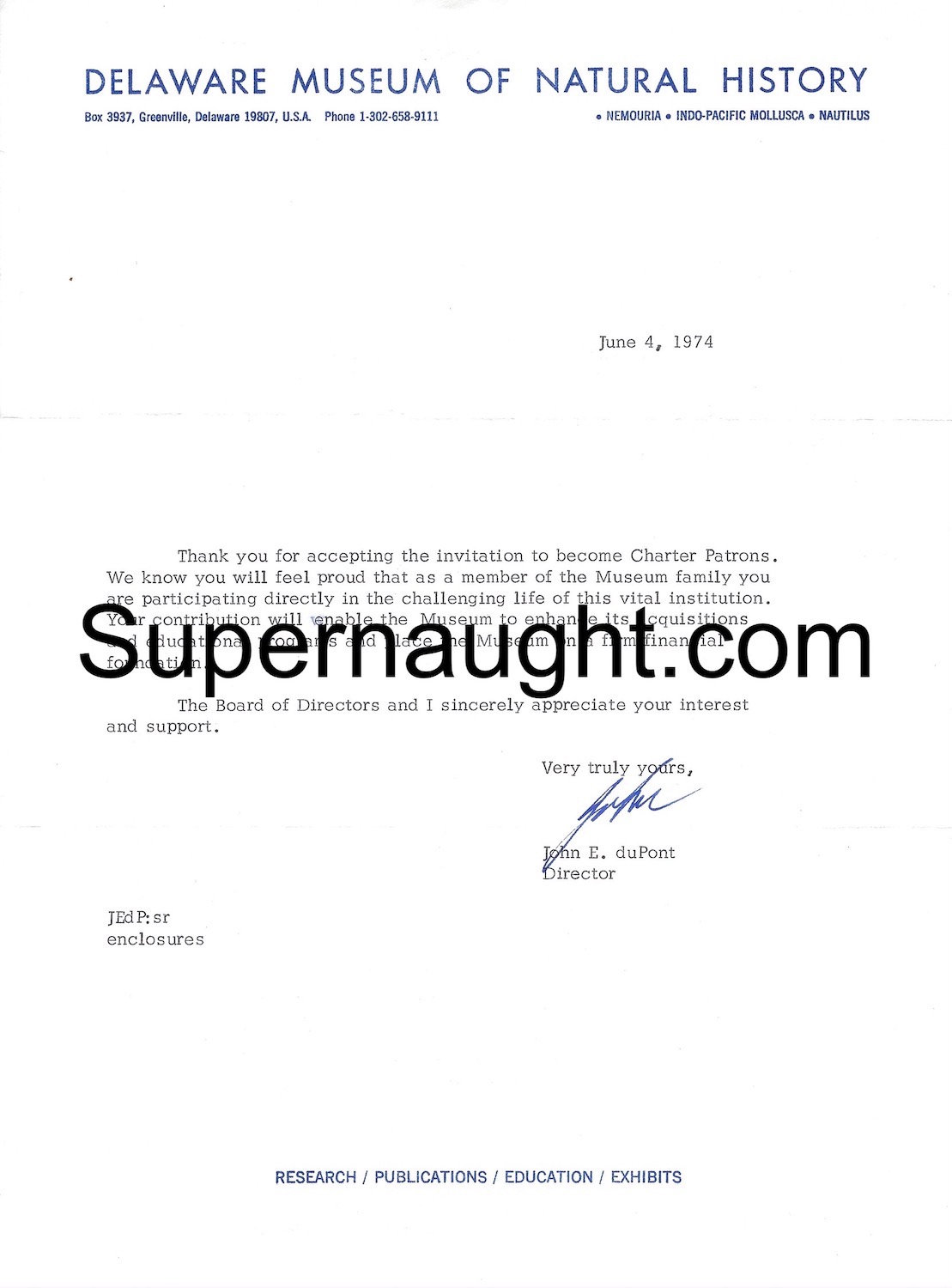 John du Pont 1974 Signed Letter With Envelope