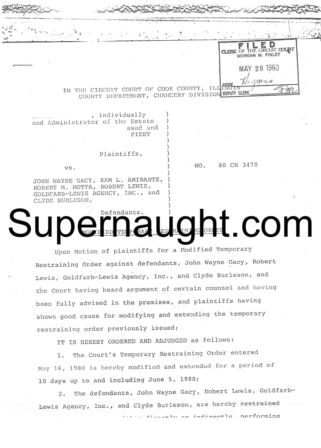 John Gacy Copy 1980 Temporary Restraining Order