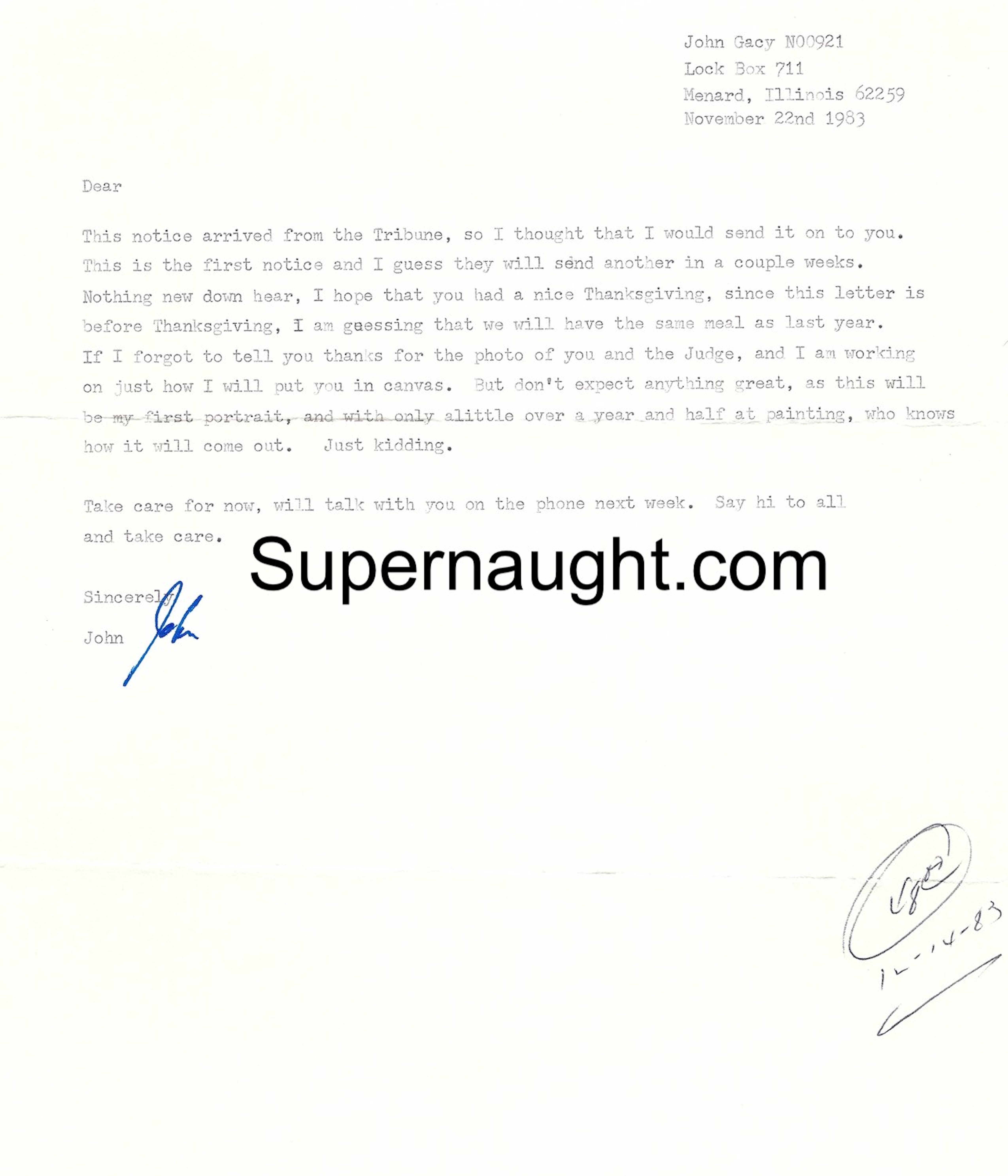 John Gacy Signed Letter and Envelope