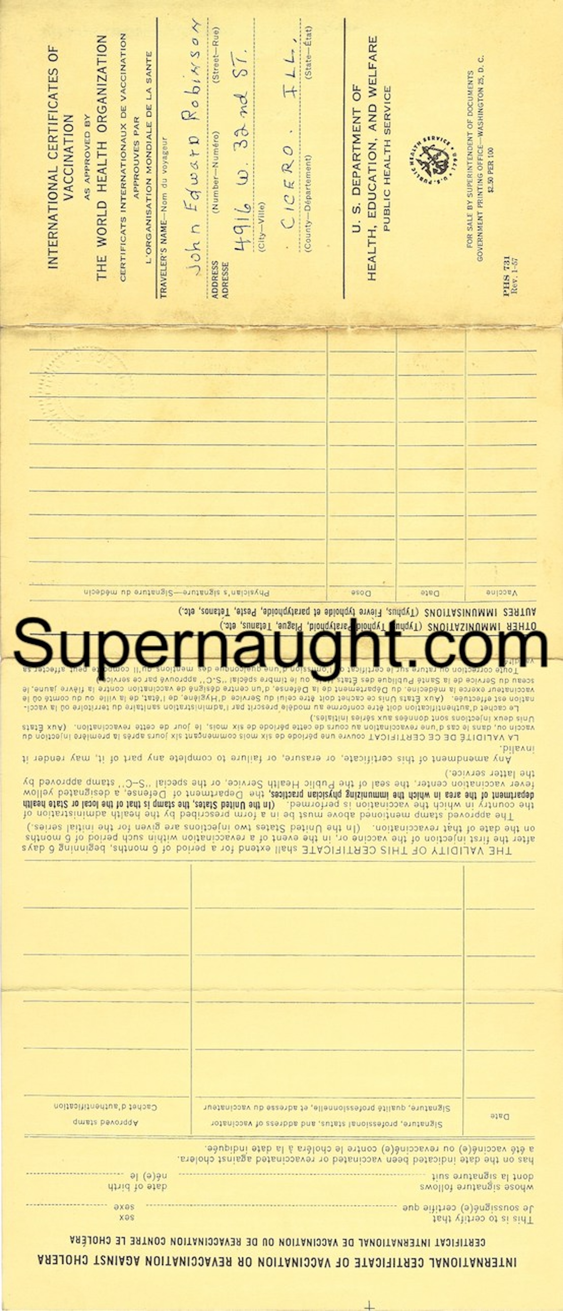 John Robinson Certificates of Vaccination 1957 Signed image 3