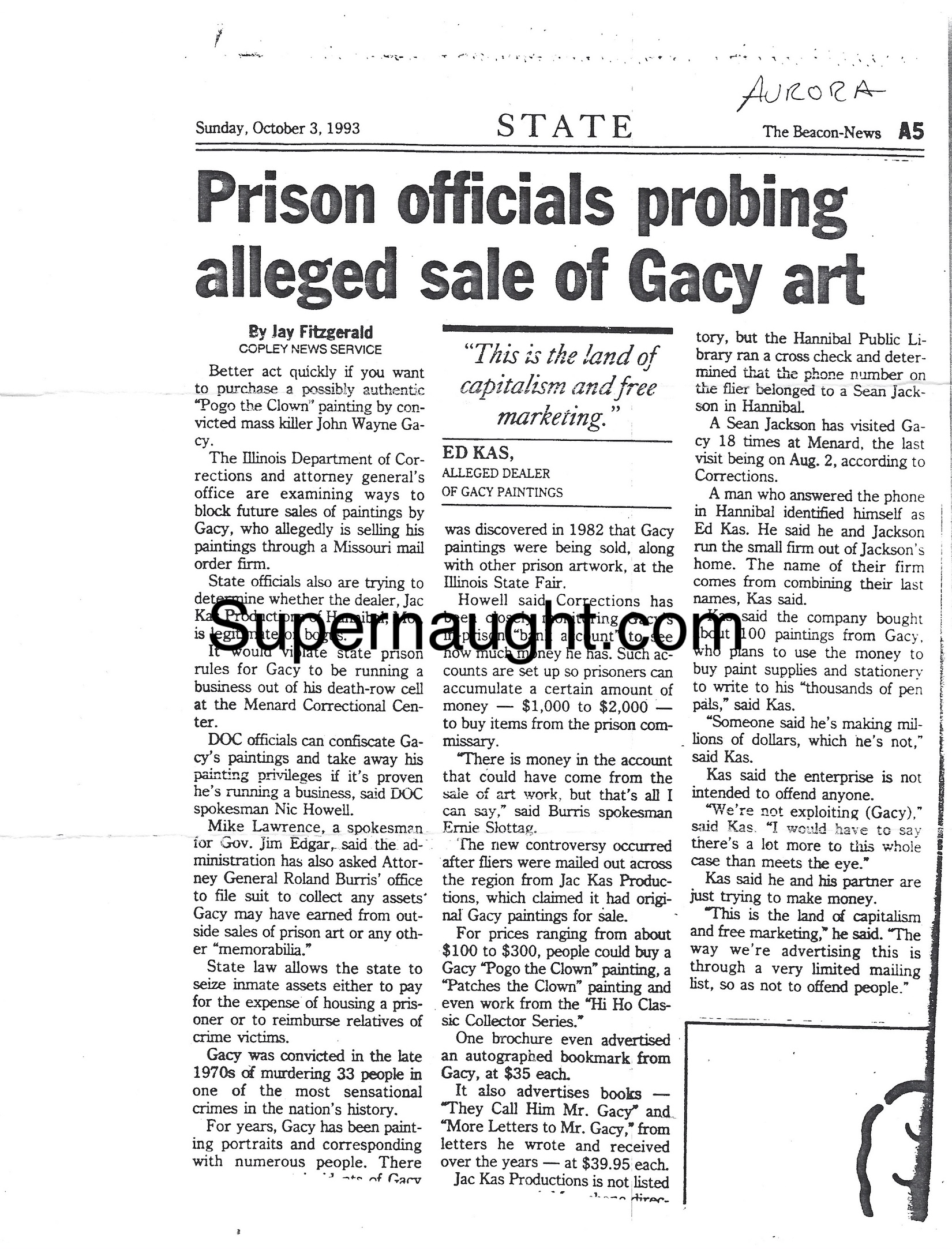 John Wayne Gacy Art Sales Probe Article