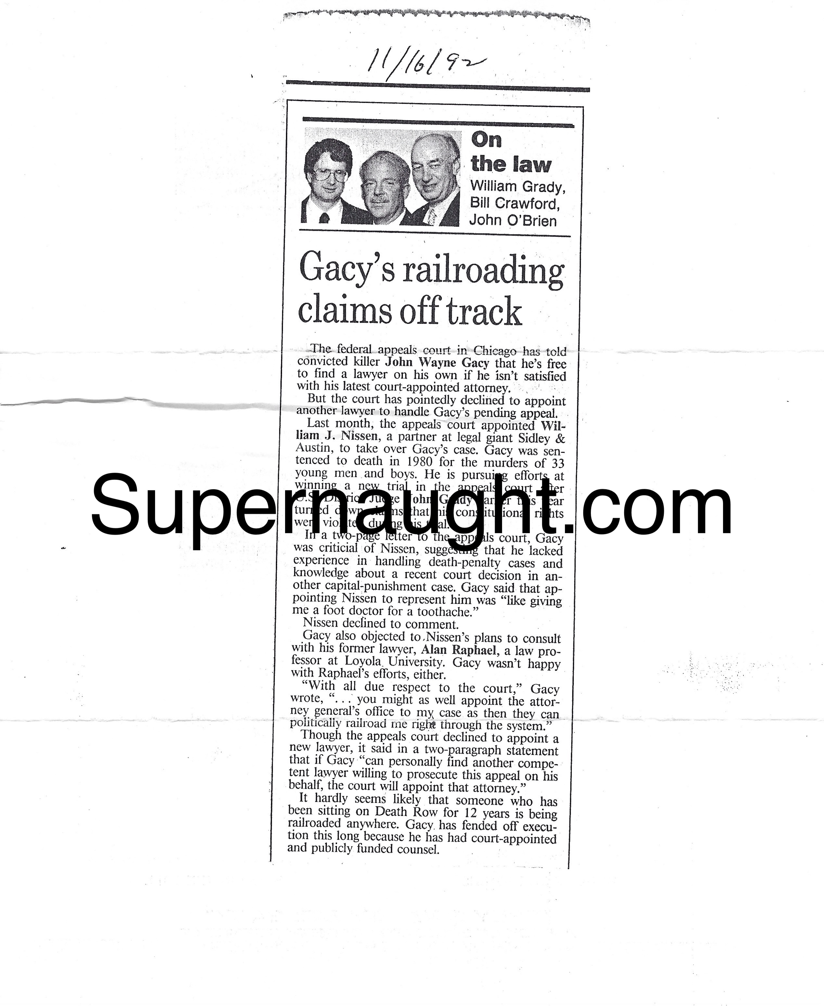John Wayne Gacy Newspaper Article Copy From Gacy