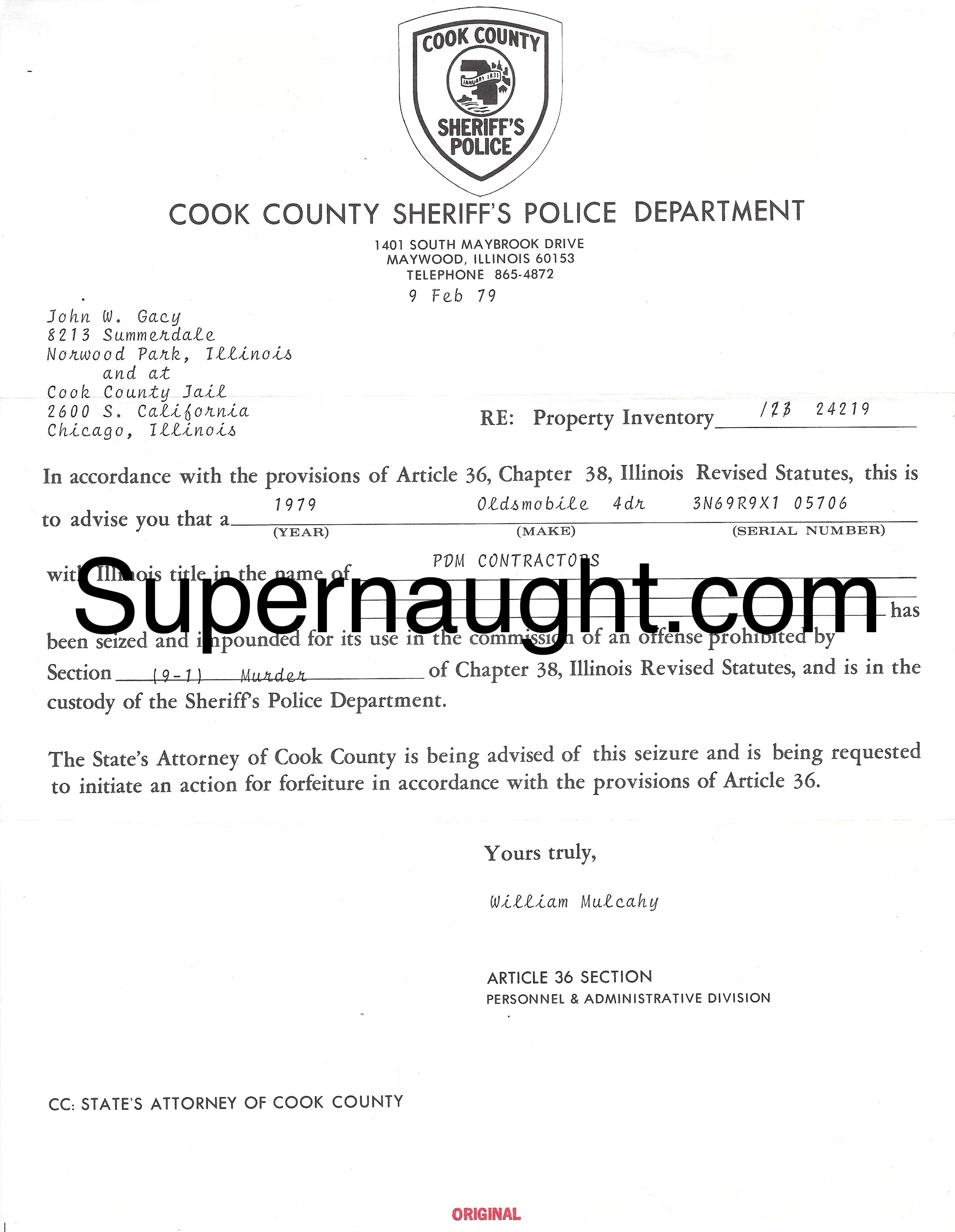 John Wayne Gacy Oldsmobile License Plate With Paperwork image 2