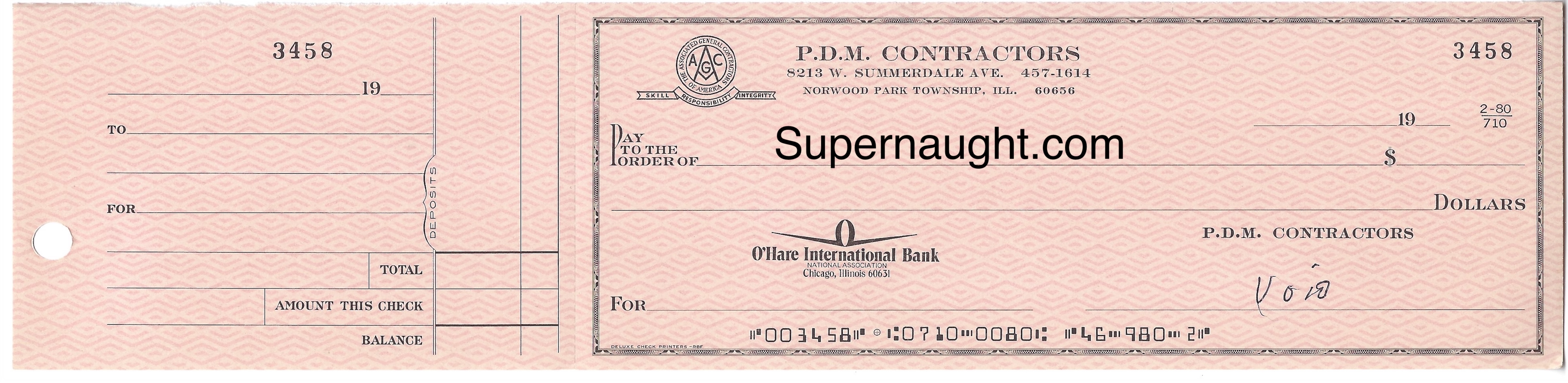 John Wayne Gacy PDM Contractors Check 3458 Void Gacy's Handwriting