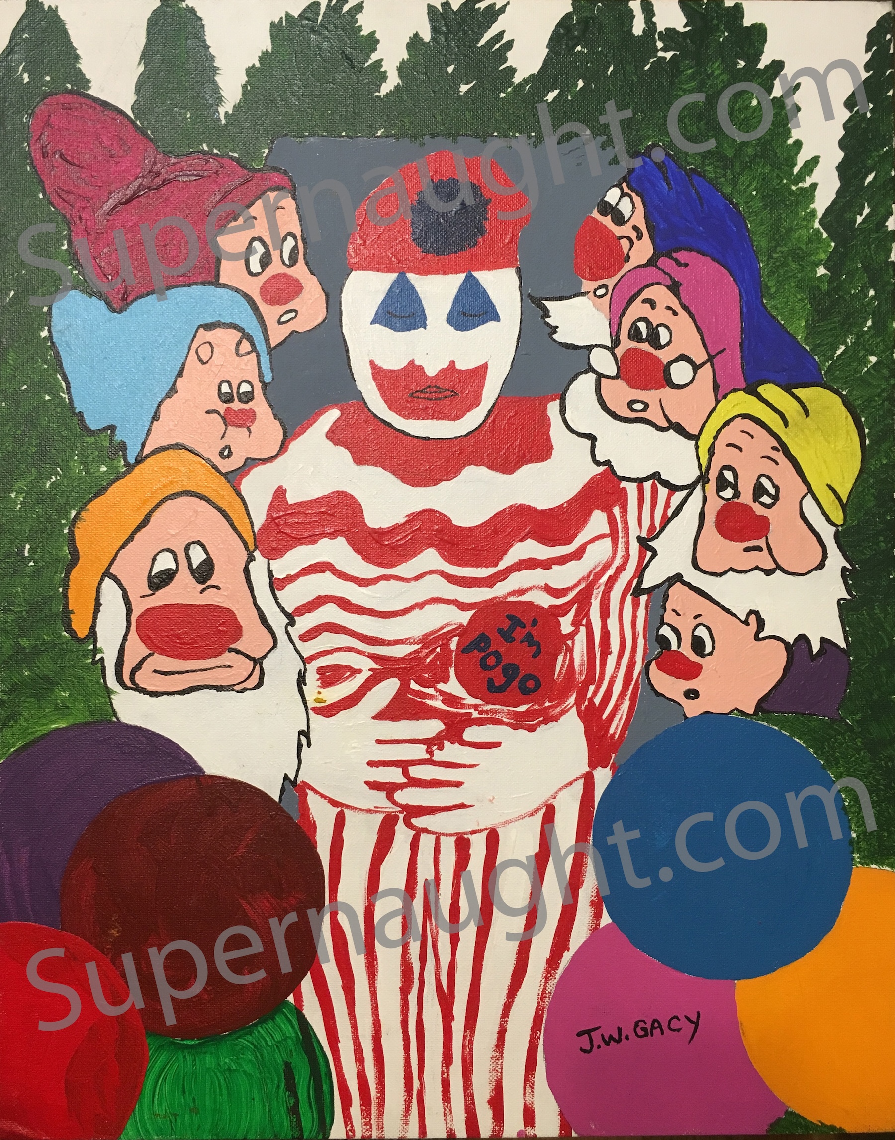 John Wayne Gacy Pogo in the Casket Painting Signed Twice