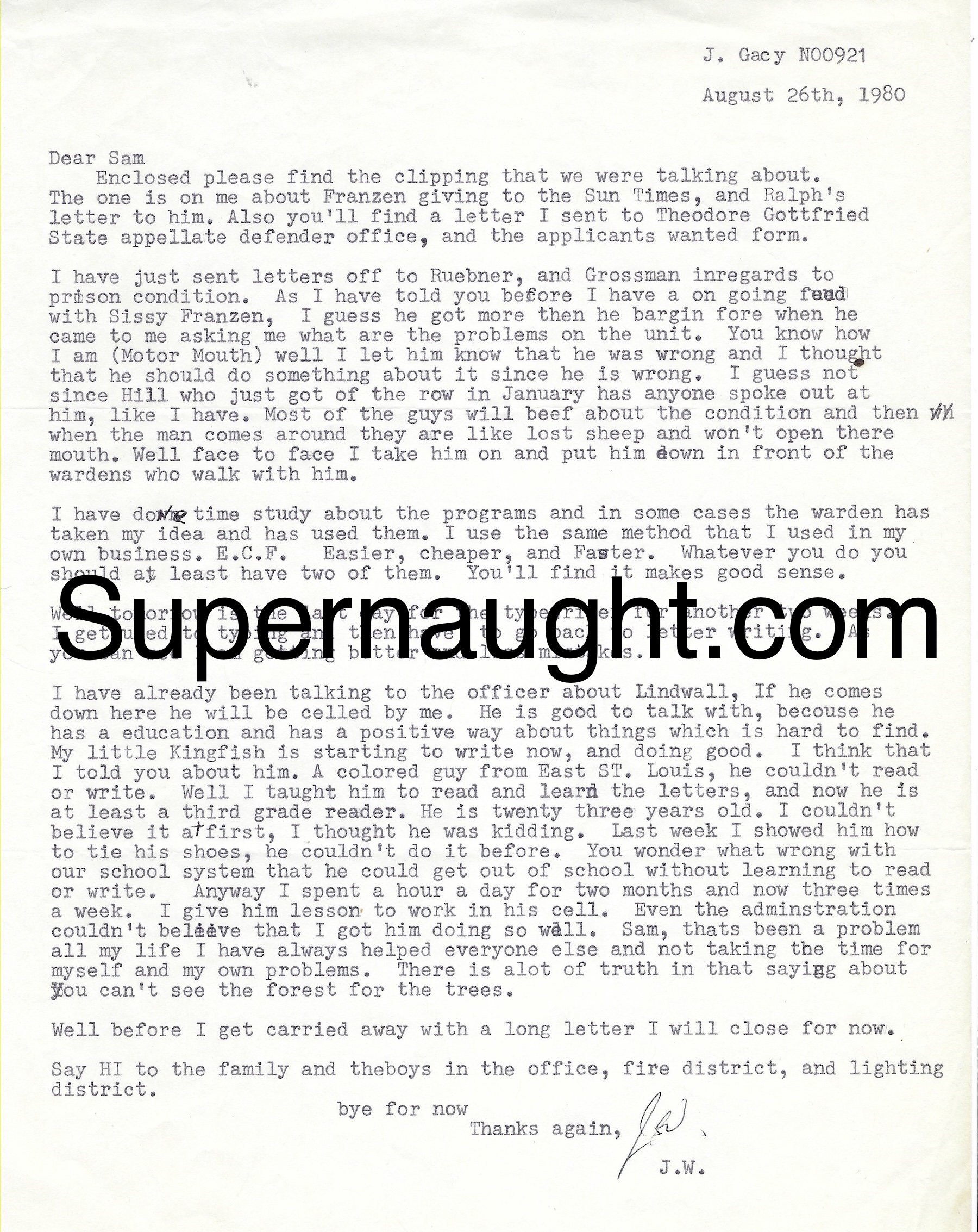 John Wayne Gacy Signed 1980 Letter With Envelope