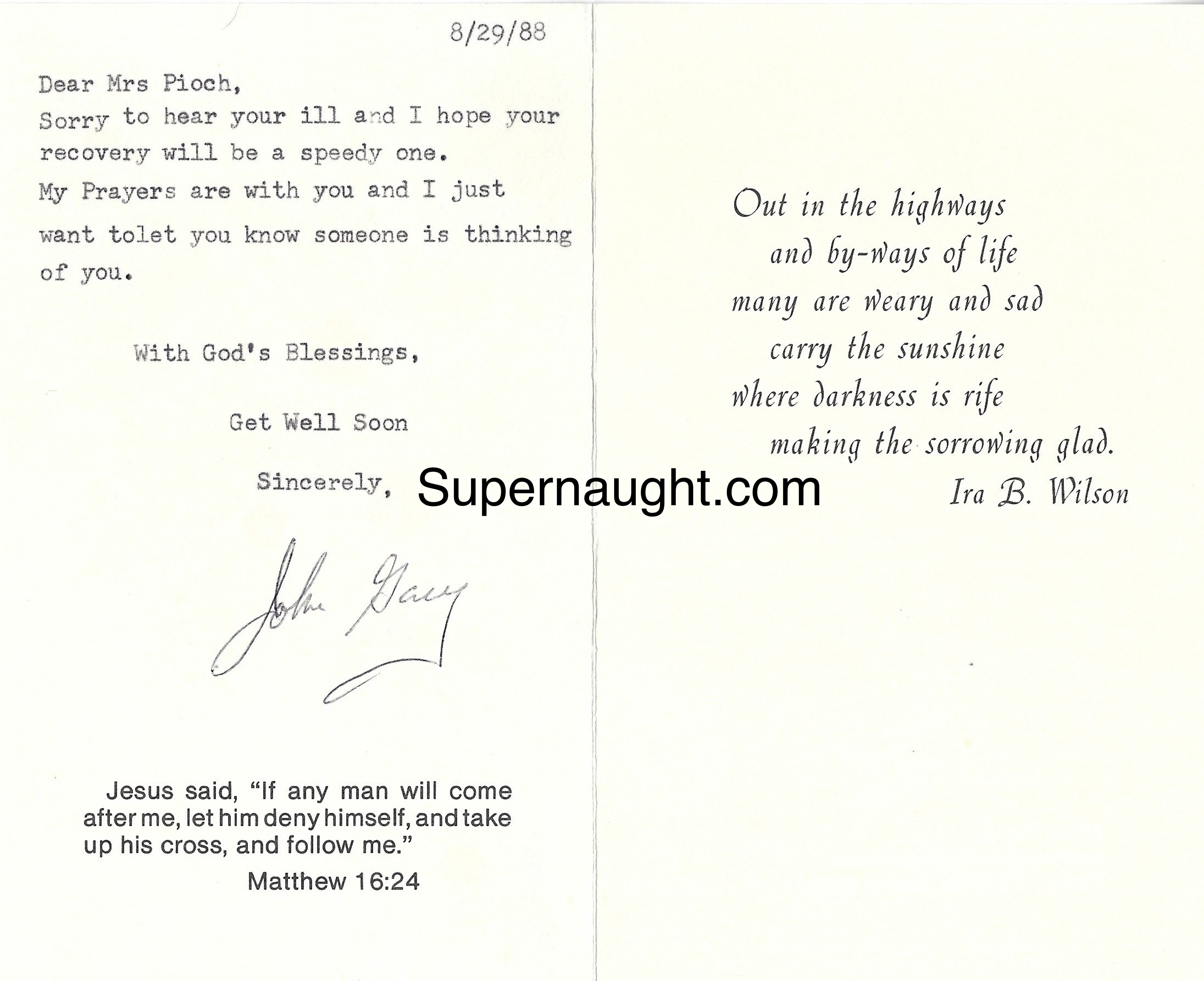 John Wayne Gacy Signed Get Well Card With Envelope