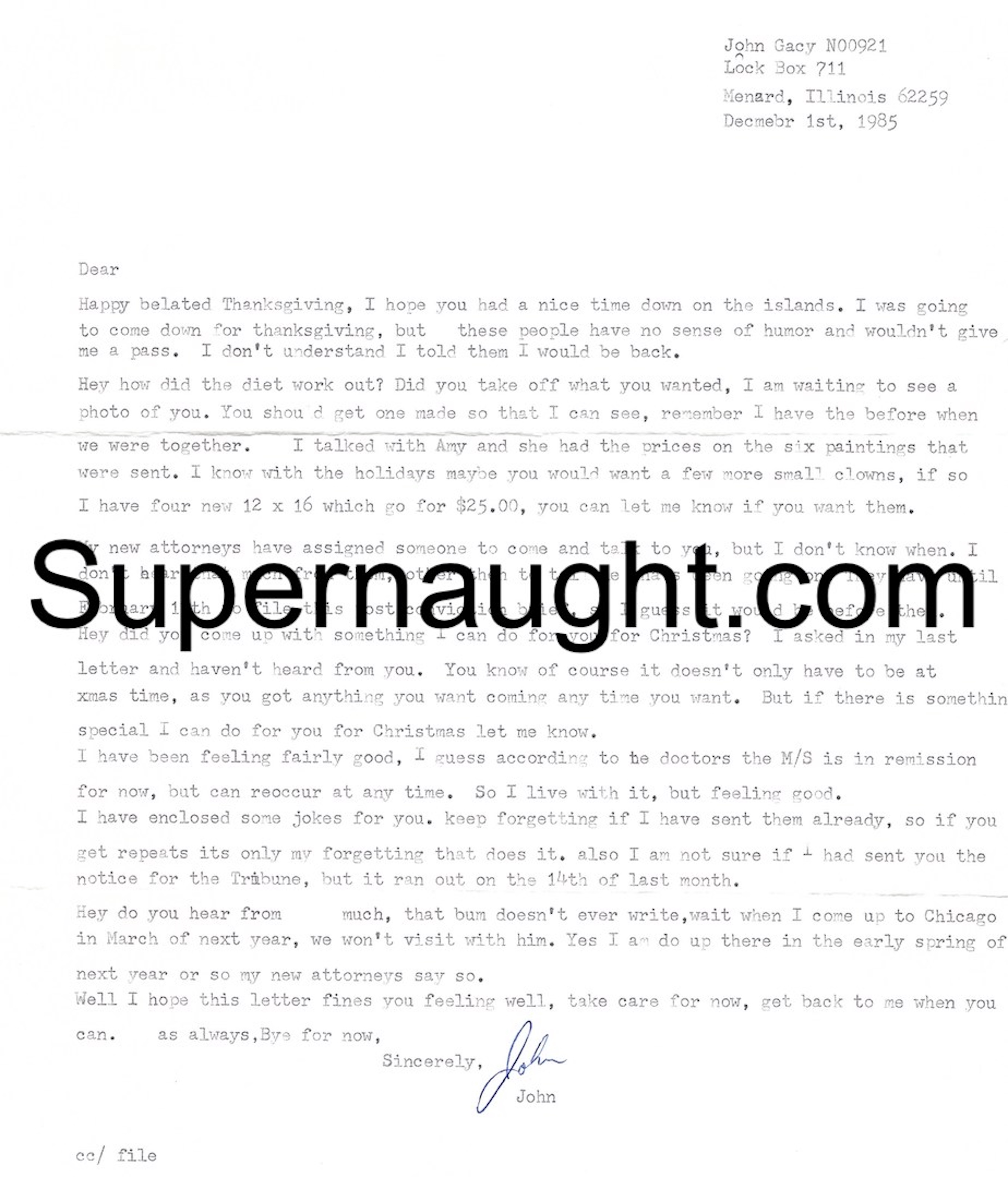 John Wayne Gacy Signed Letter With Envelope And Insert