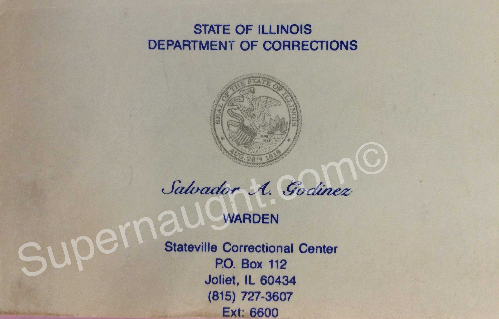John Wayne Gacy Stateville Warden Signed Business Card image 2