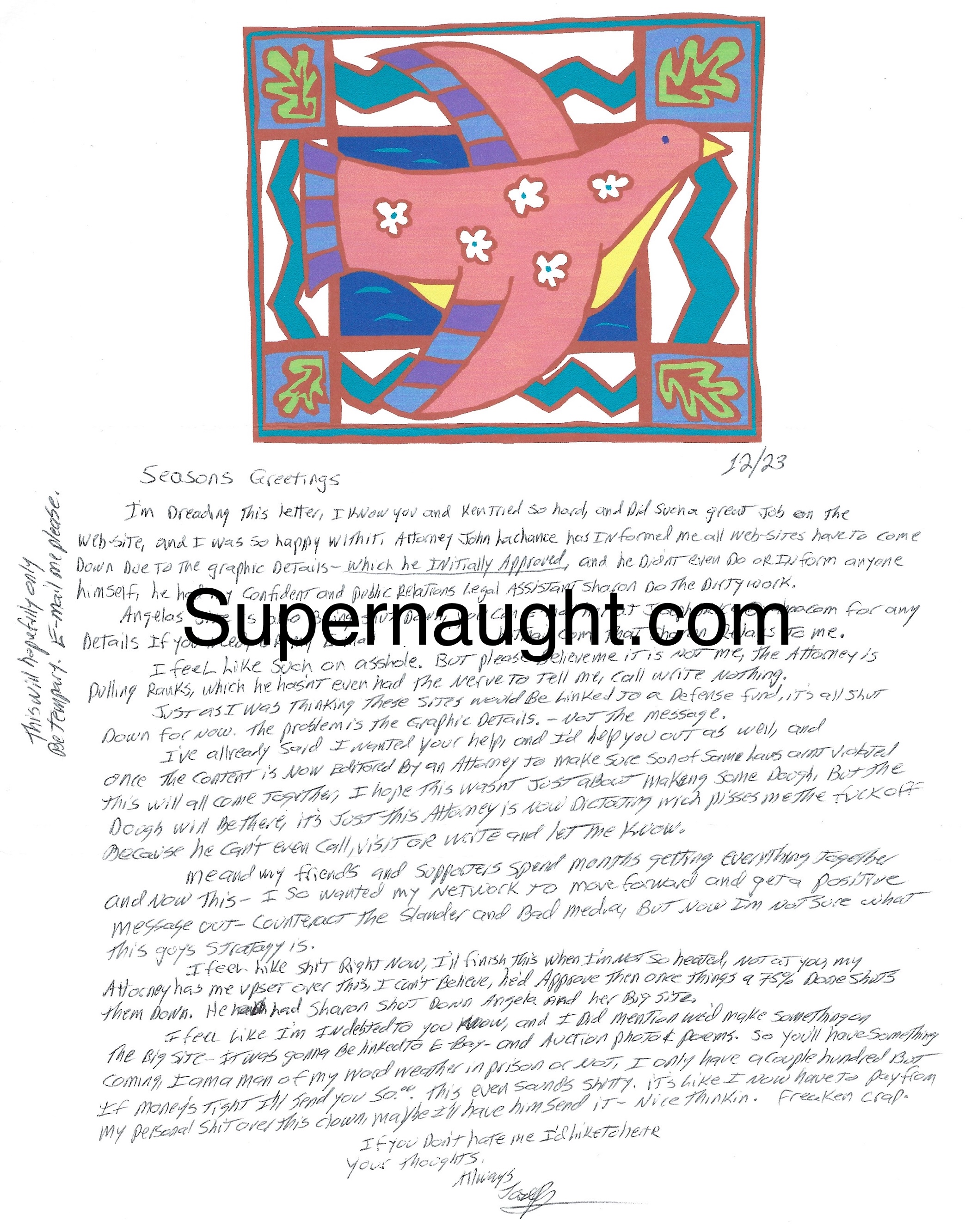 Joseph Druce Signed Letter