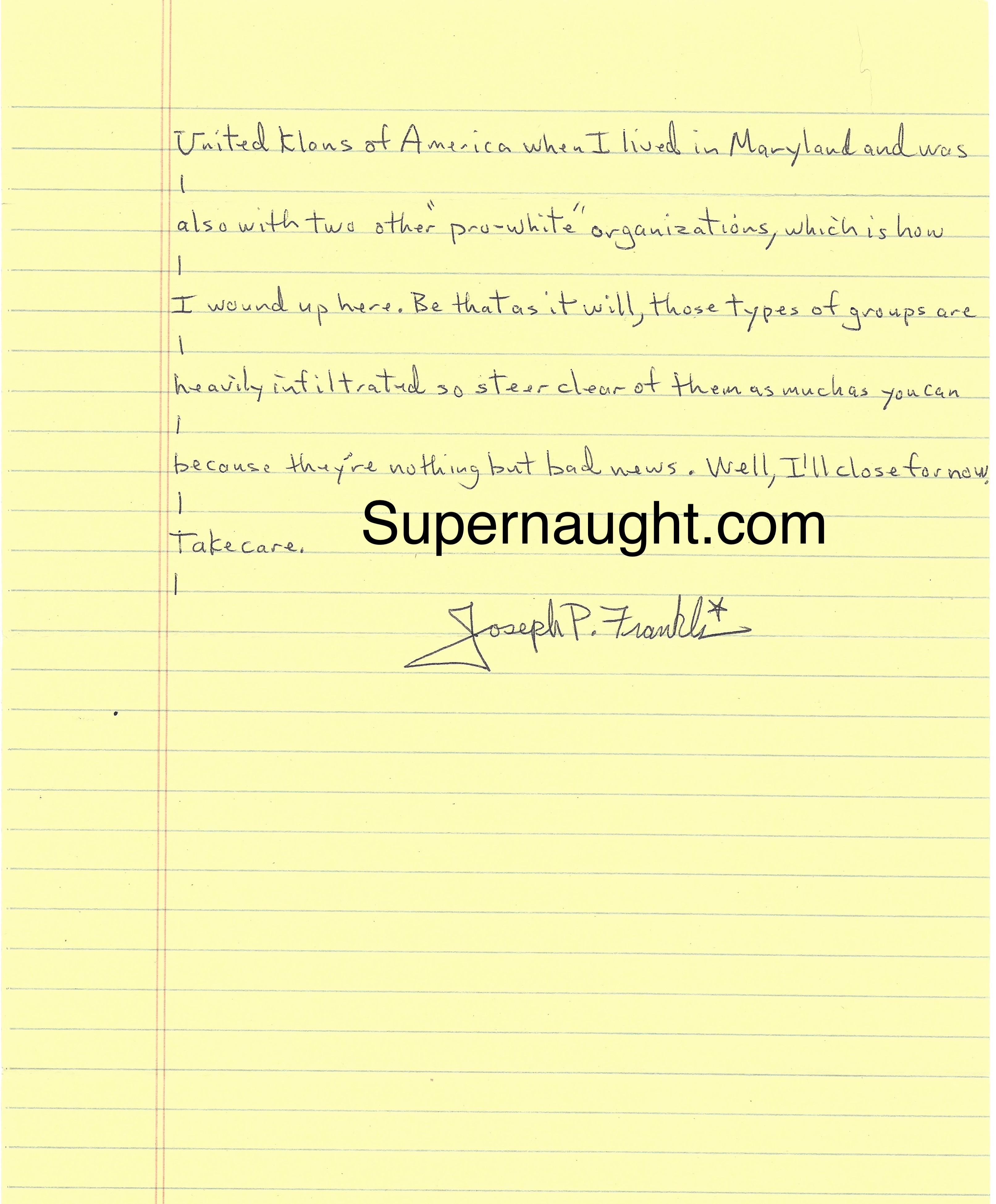 Joseph Paul Franklin Letter and Envelope Set Both Signed