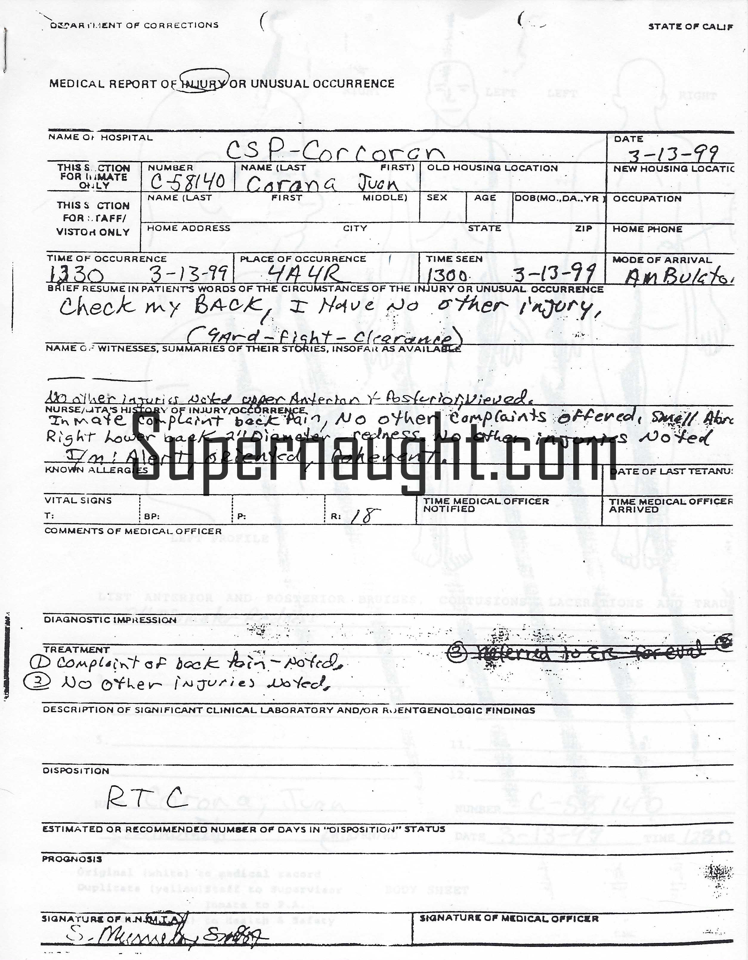 Juan Corona Charles Manson 1999 Injury Report