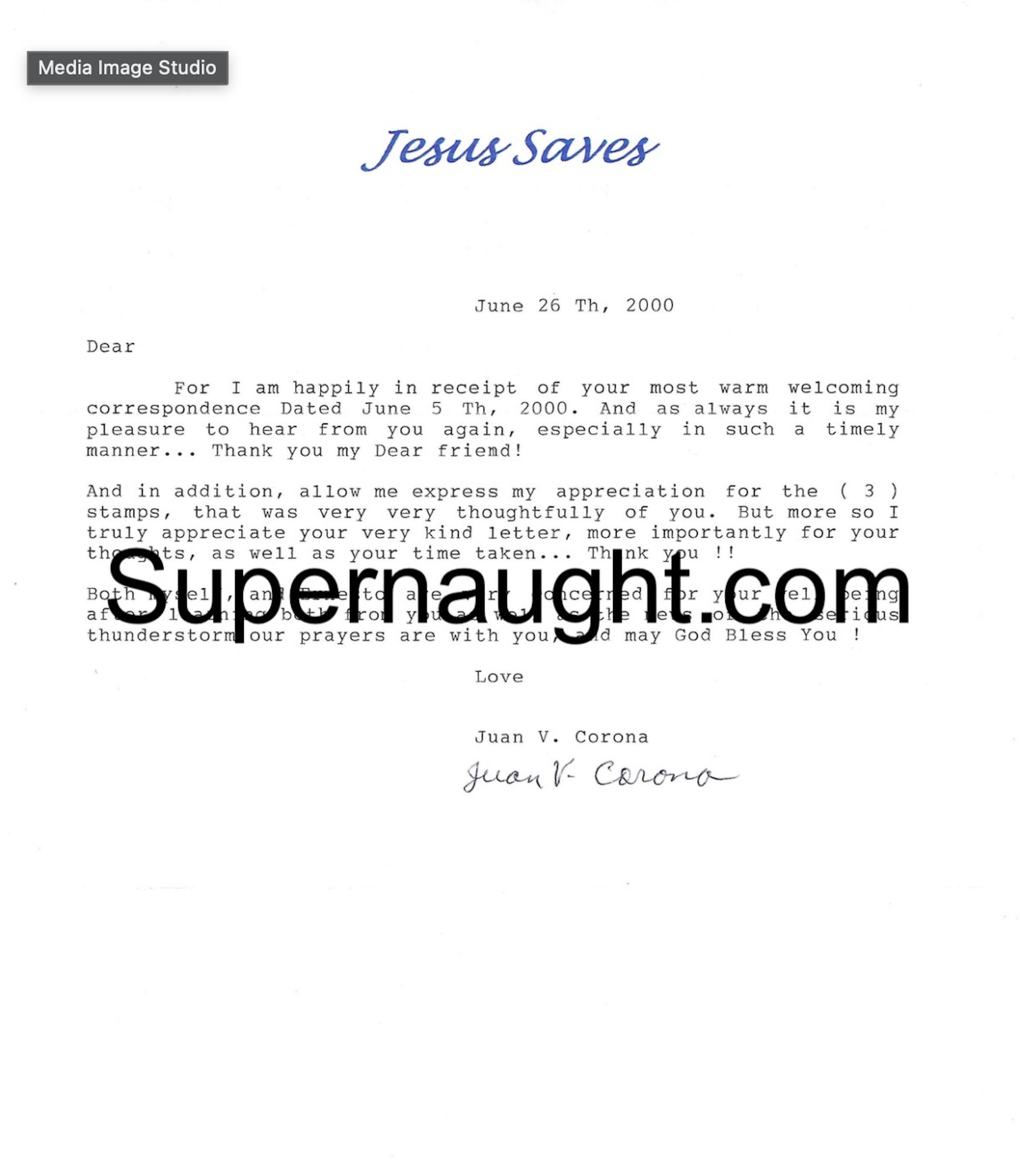 Juan Corona Letter with Envelope Set Both Signed image 2