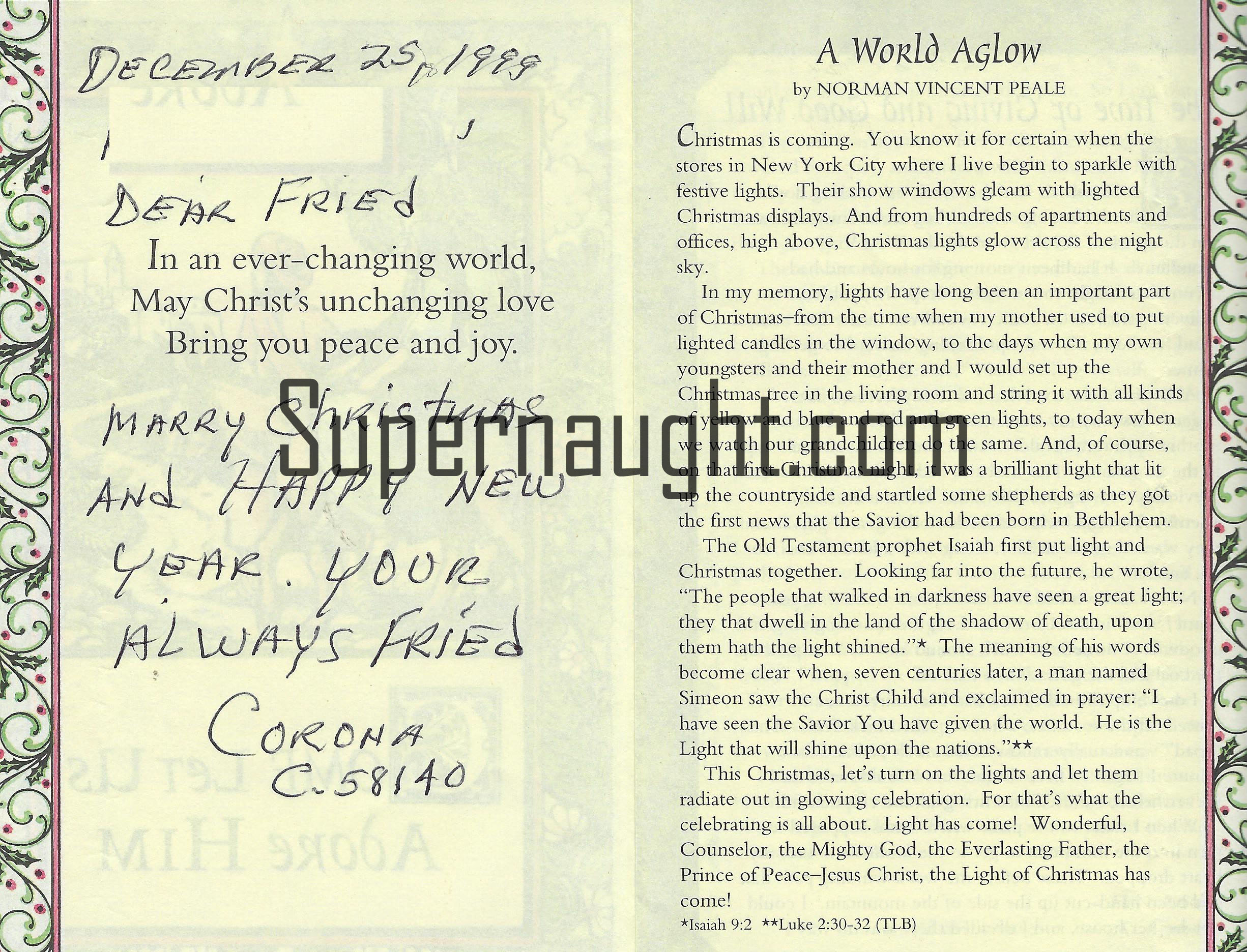 Juan Corona Signed Christmas Card