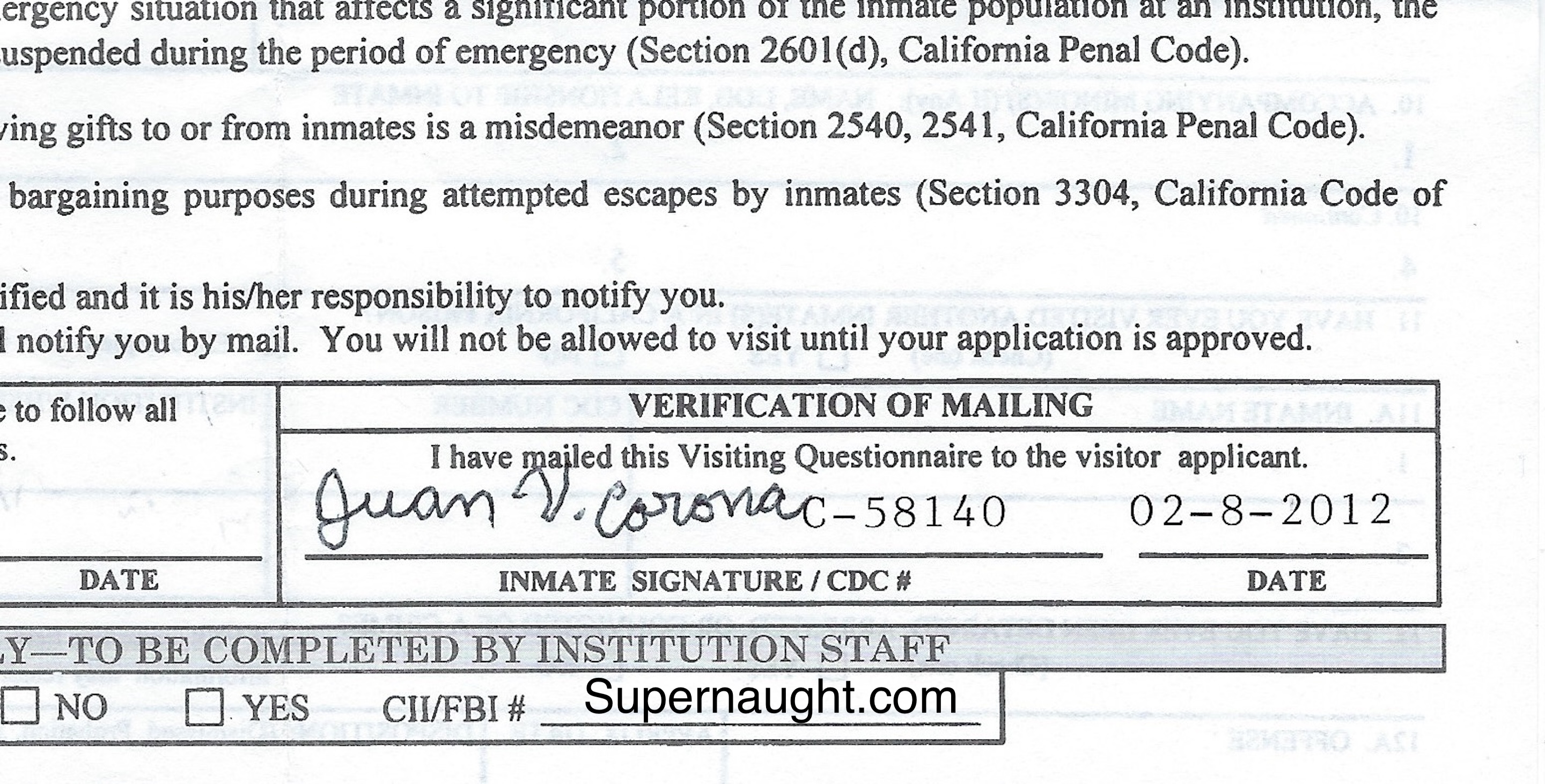 Juan Corona Signed Visitation Form image 3