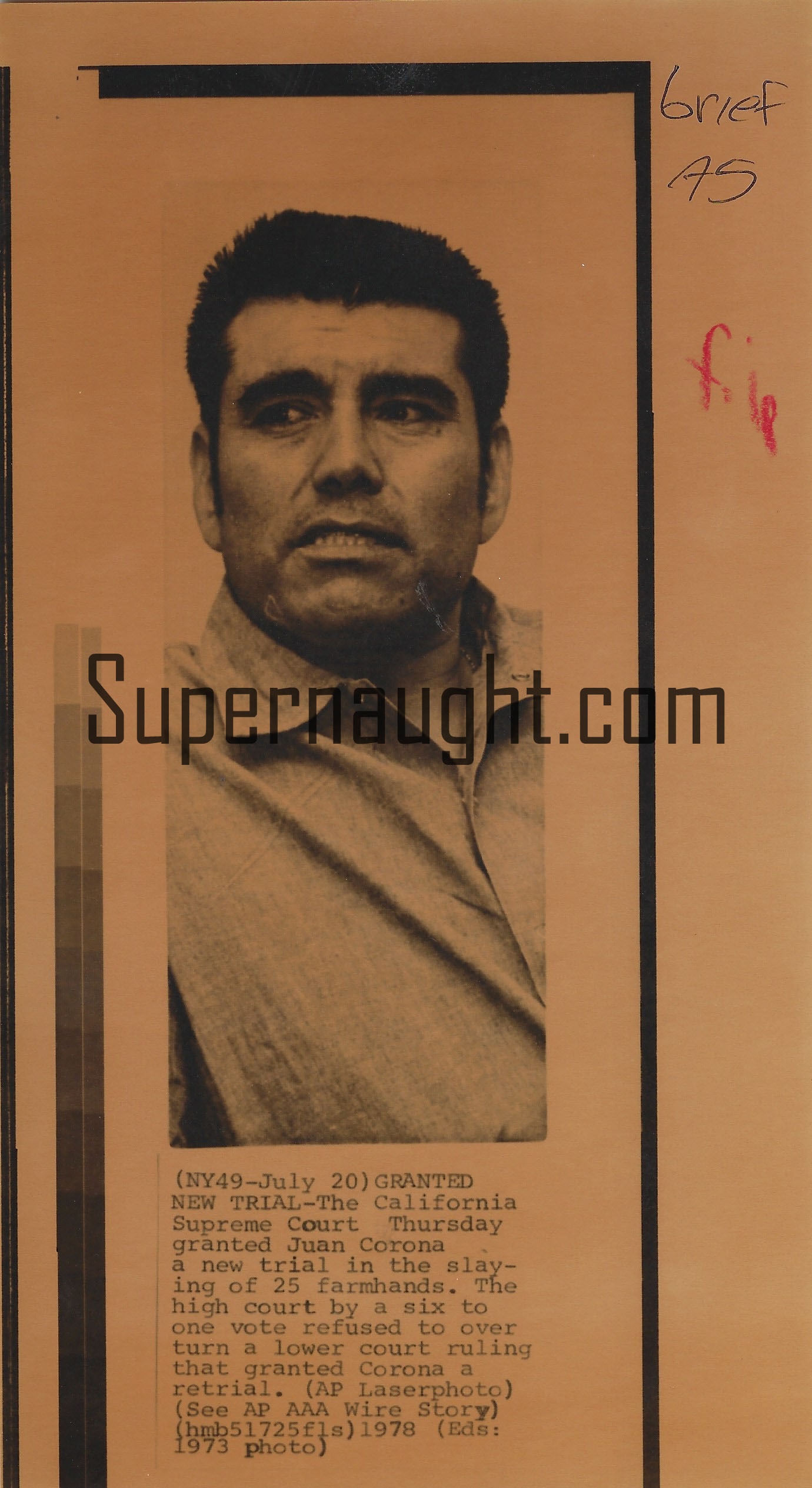 Juan Vallejo Corona Machete Murderer 1973 Press Photo