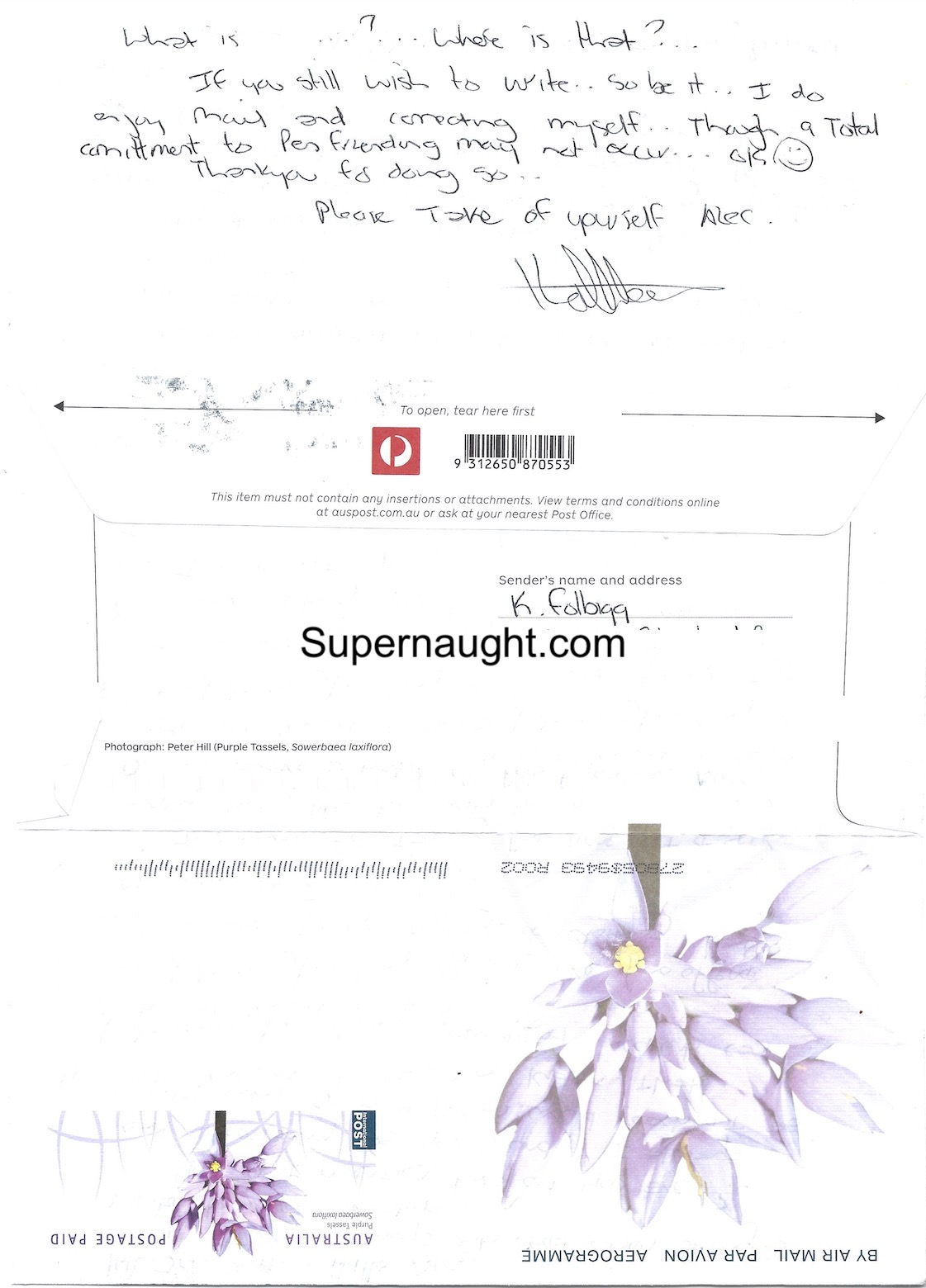 Kathleen Folbigg Aerogramme Letter Signed Twice image 2