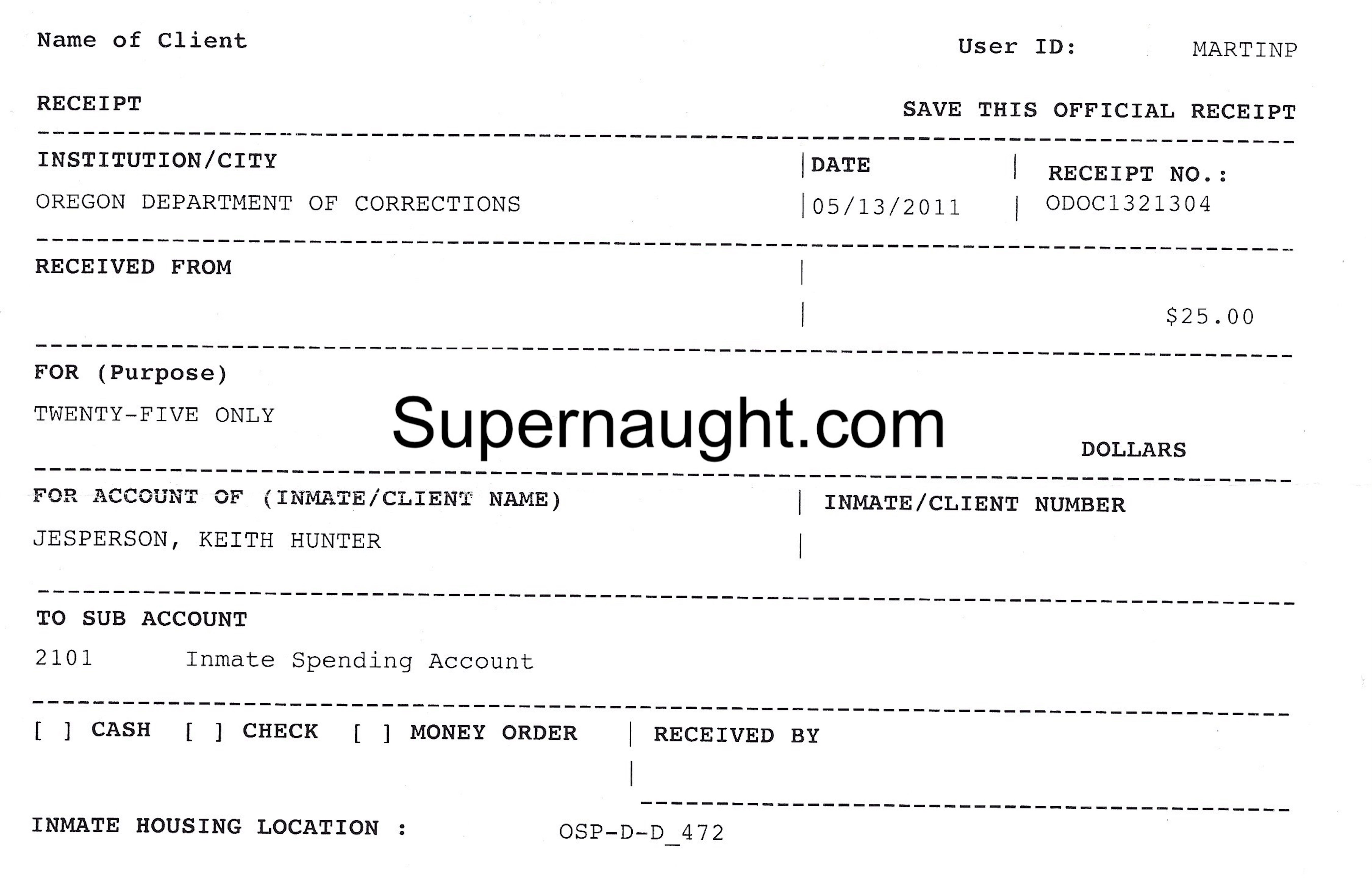 Keith Jesperson Deposit Receipt