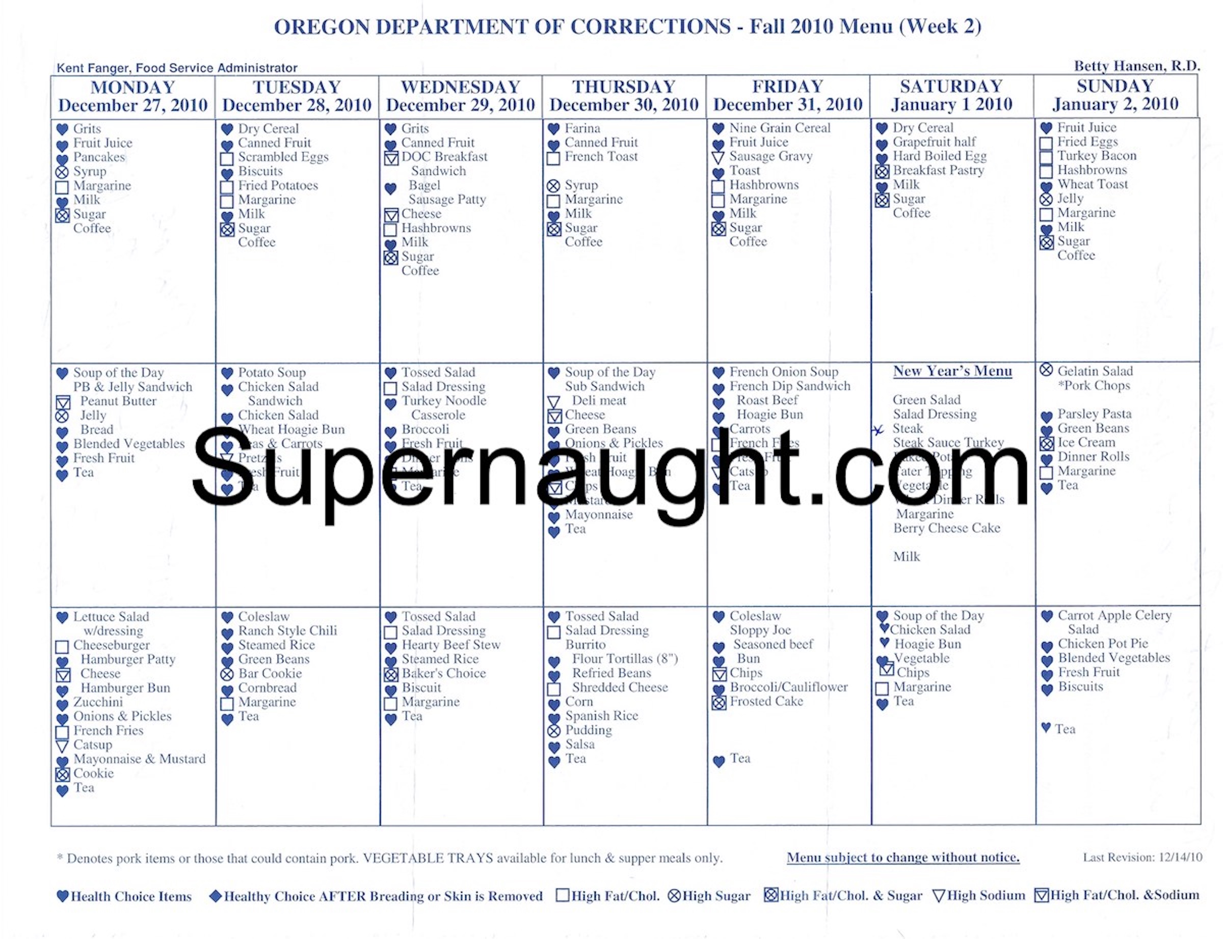 Keith Jesperson Menu and Art Contest Results Signed