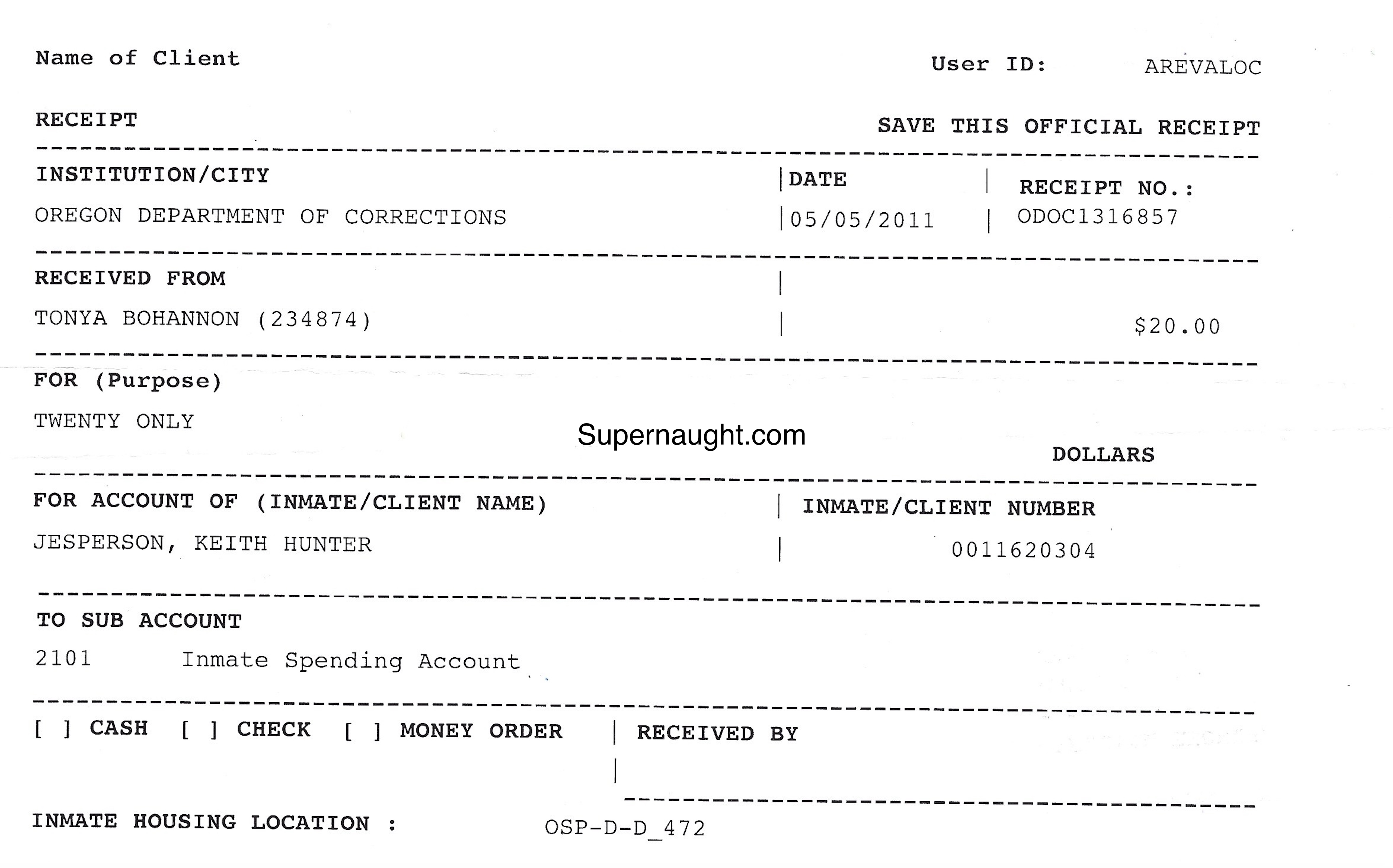 Keith Jesperson Receipt